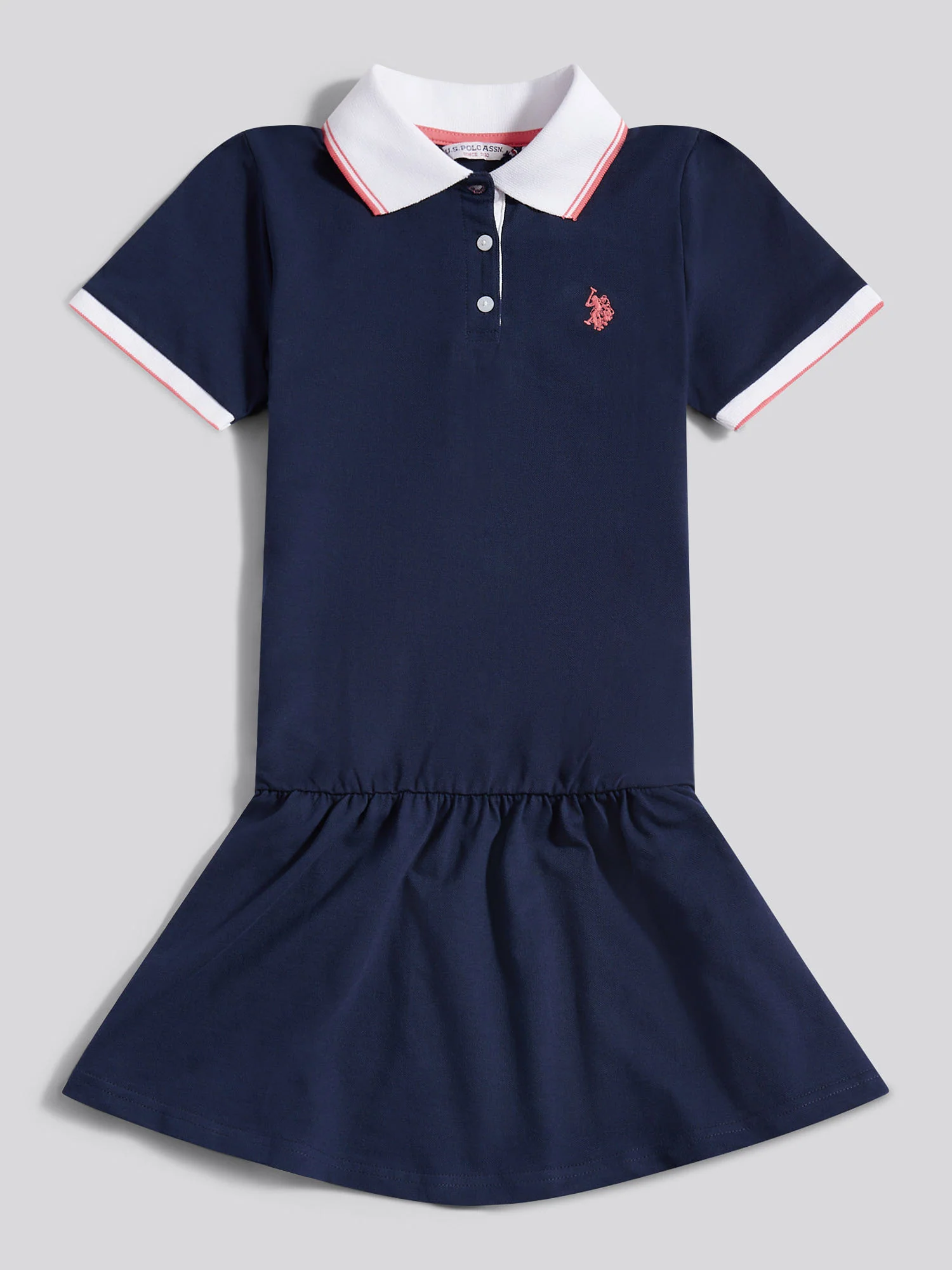 Girls Fril Skirt Polo Dress in Navy Iris - Image 4