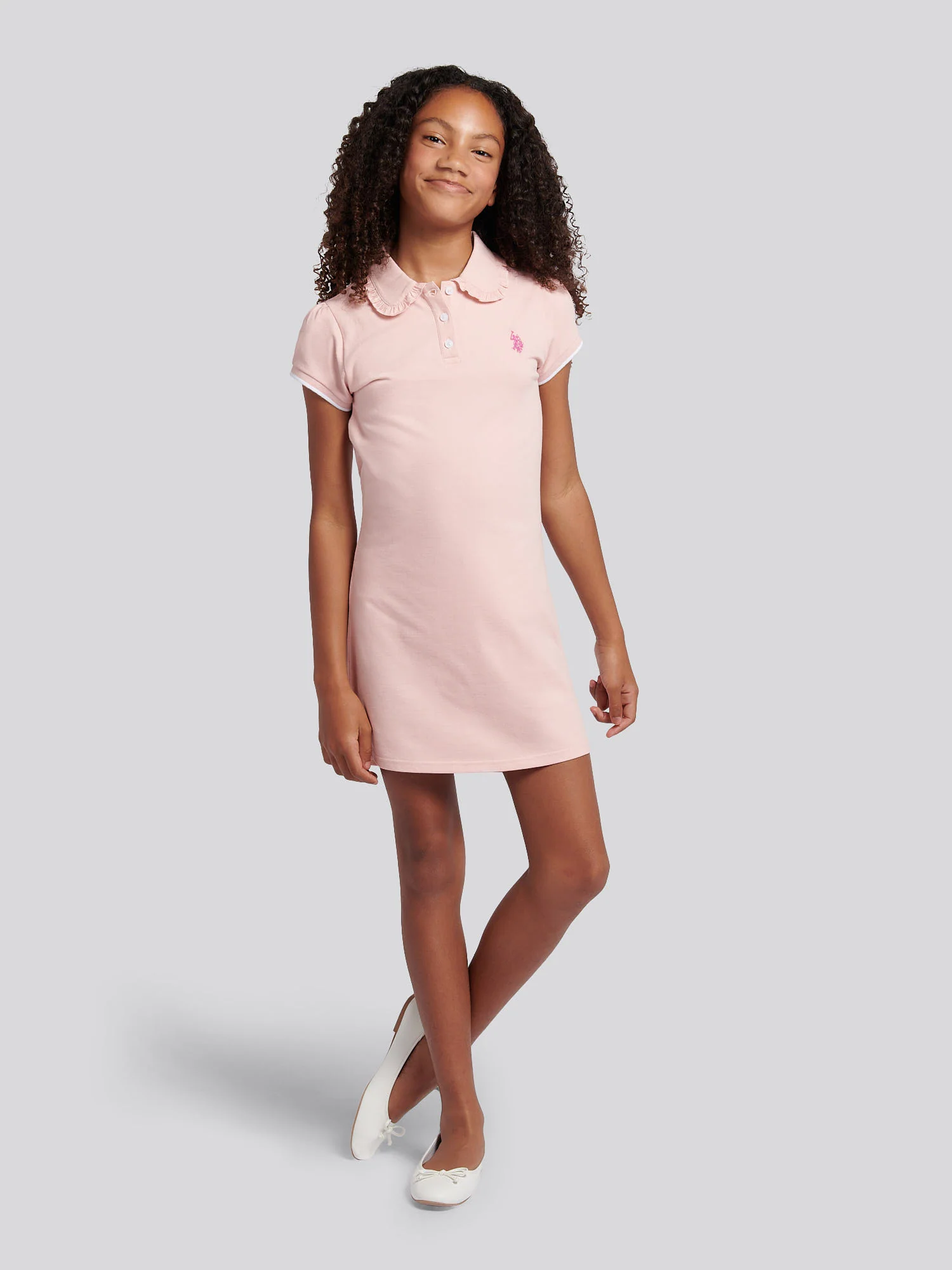 Girls Frill Collar Polo Dress in Crystal Rose