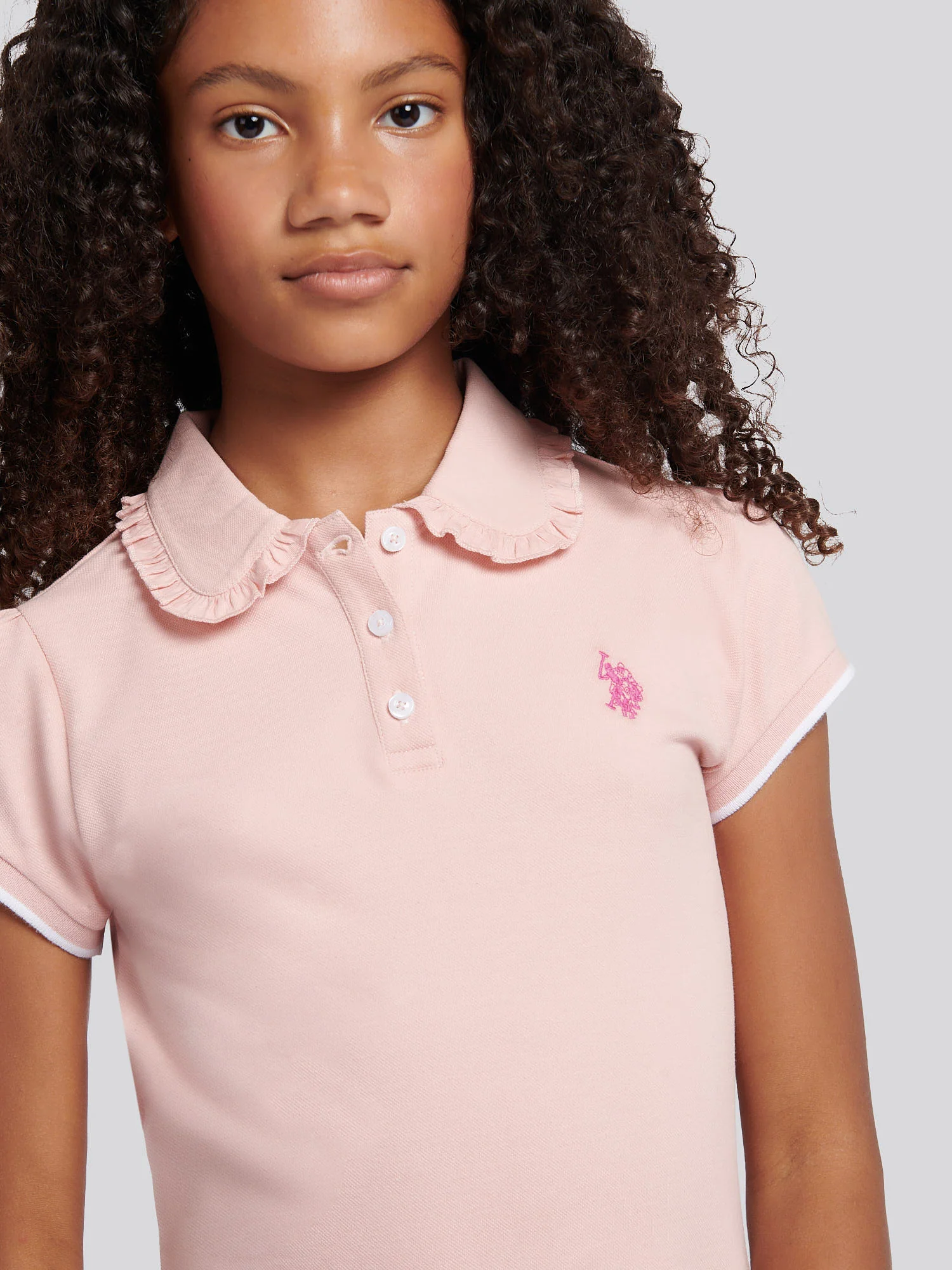 Girls Frill Collar Polo Dress in Crystal Rose - Image 2