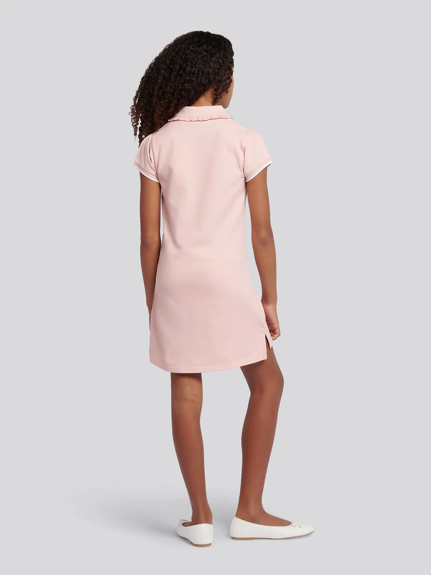 Girls Frill Collar Polo Dress in Crystal Rose - Image 3