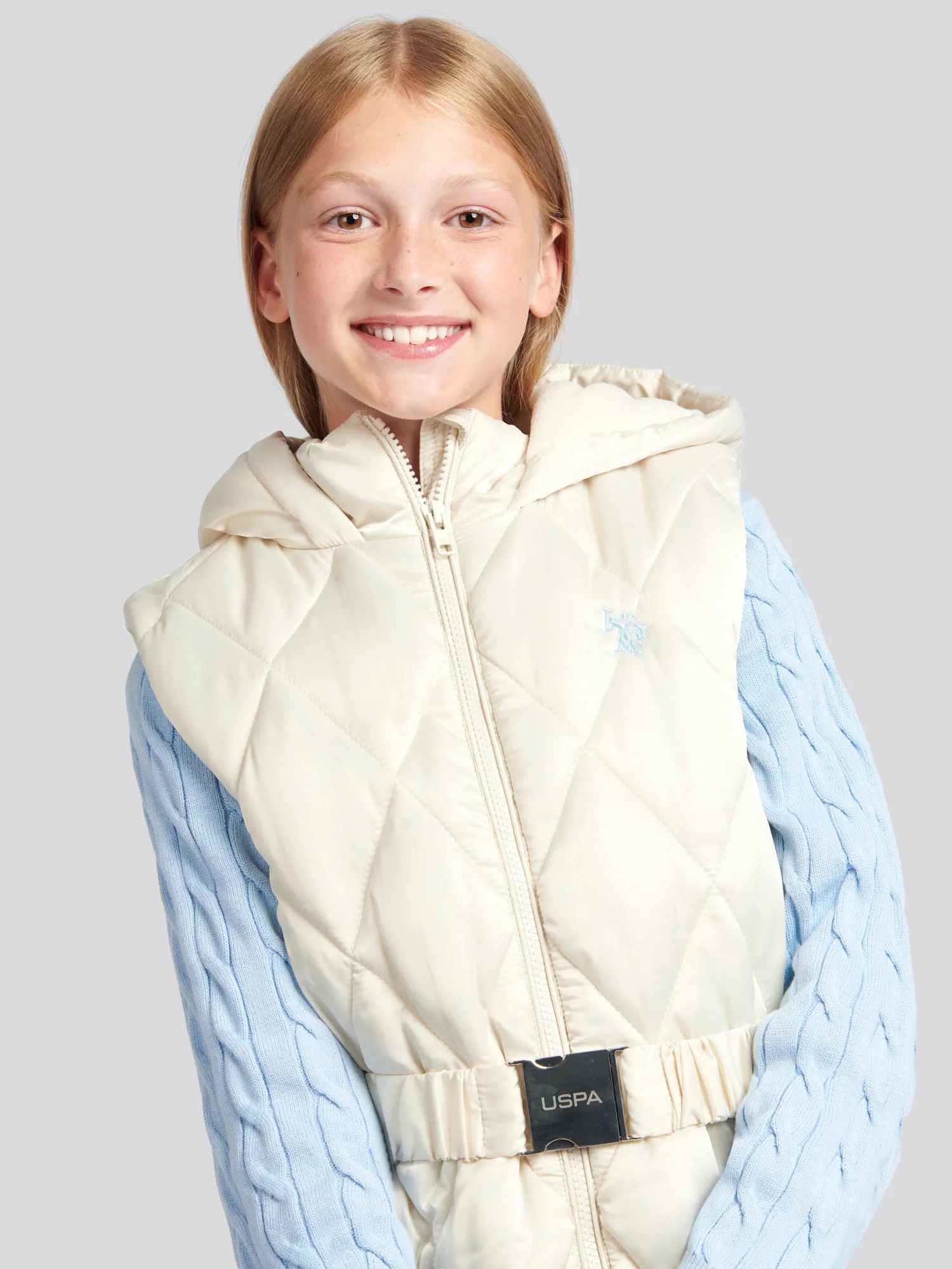 Girls Longline Puffer Gilet in Turtle Dove - Image 4
