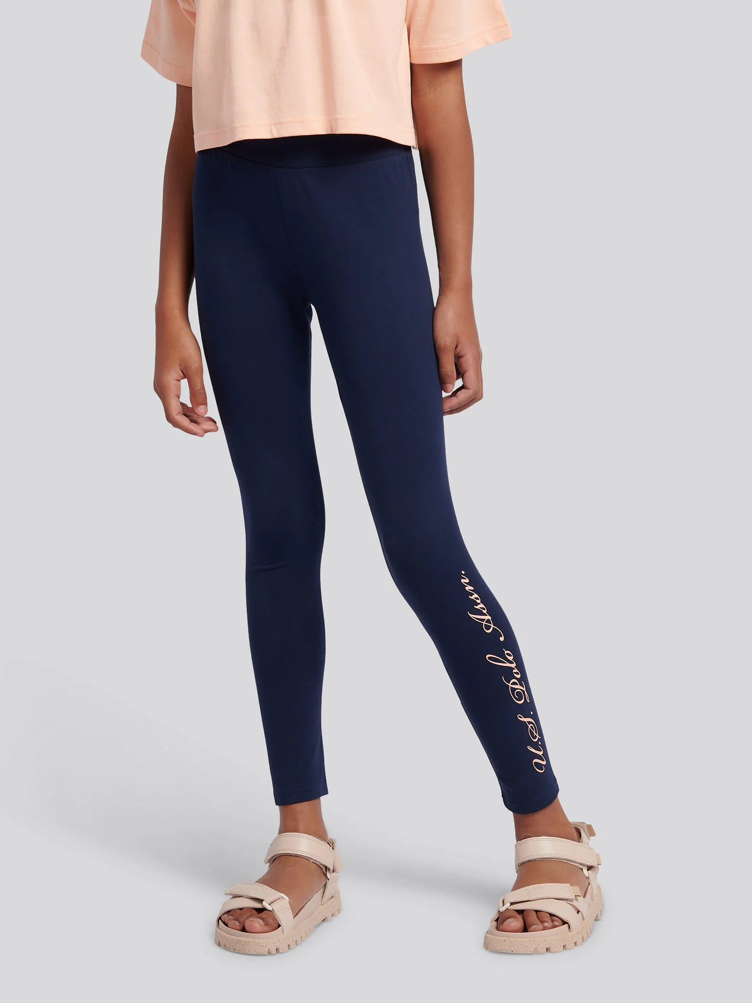 Girls Script Boxy Fit T-Shirt & Legging Set in Peach Nectar - Image 4