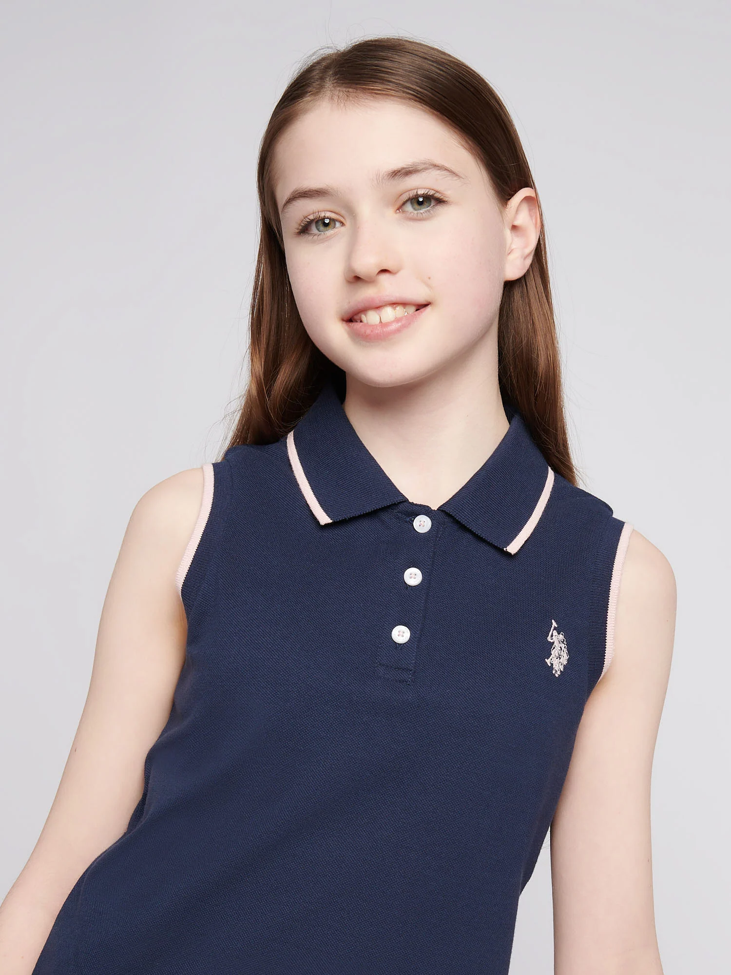 Girls Sleeveless Polo Shirt Navy Iris - Image 2