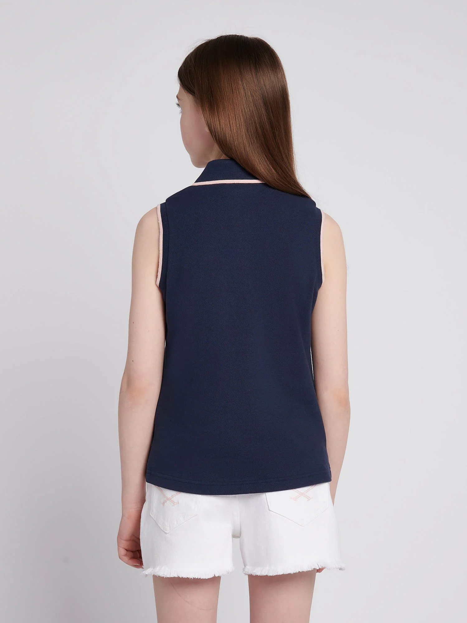 Girls Sleeveless Polo Shirt Navy Iris - Image 4