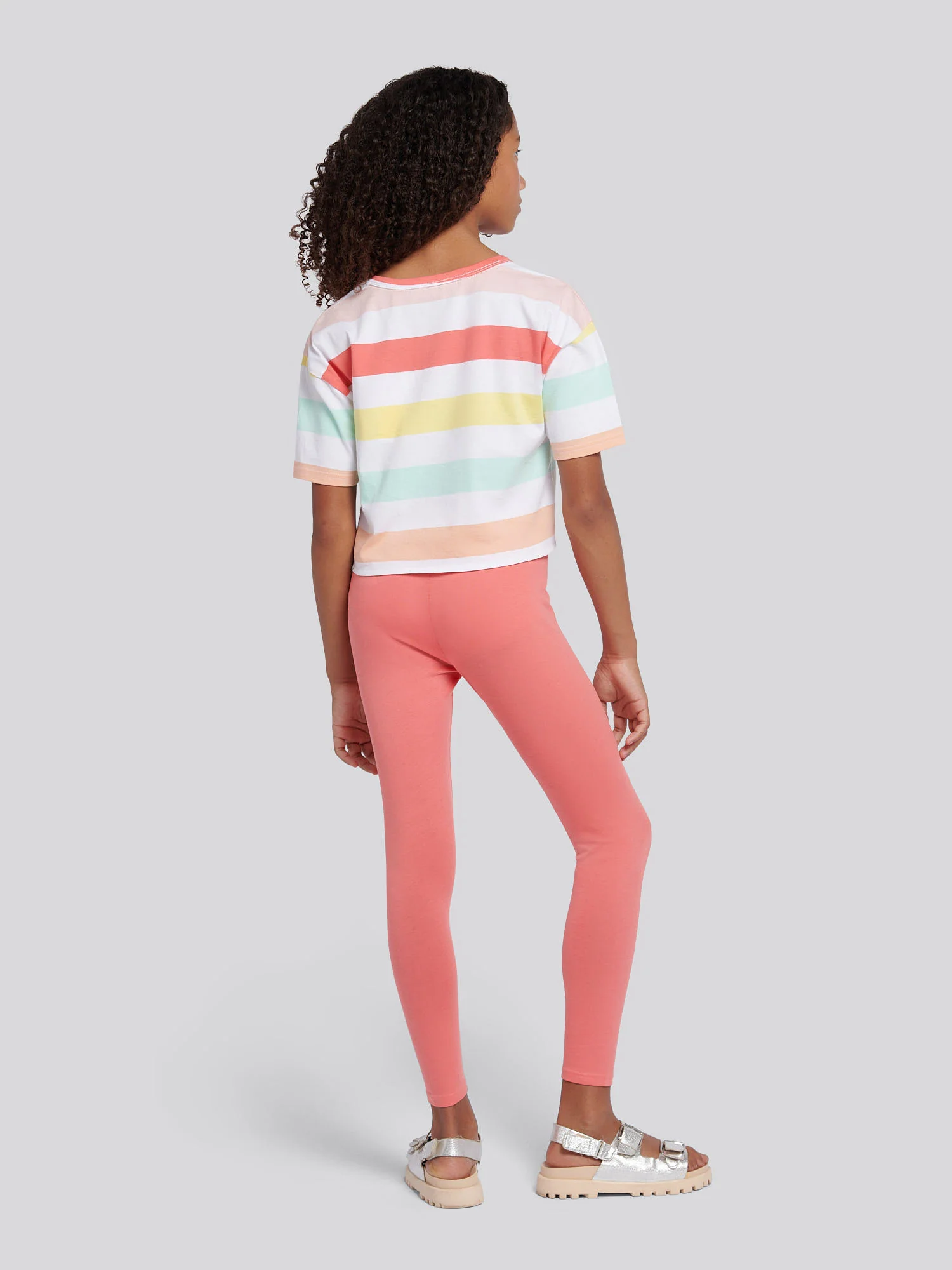 Girls Stripe T-Shirt & Legging Set in Sugar Coral - Image 2