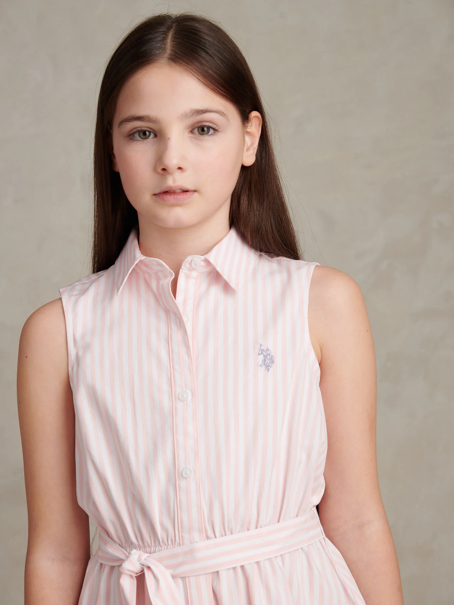 Girls Striped Sleeveless Shirt Dress Crystal Rose - Image 2