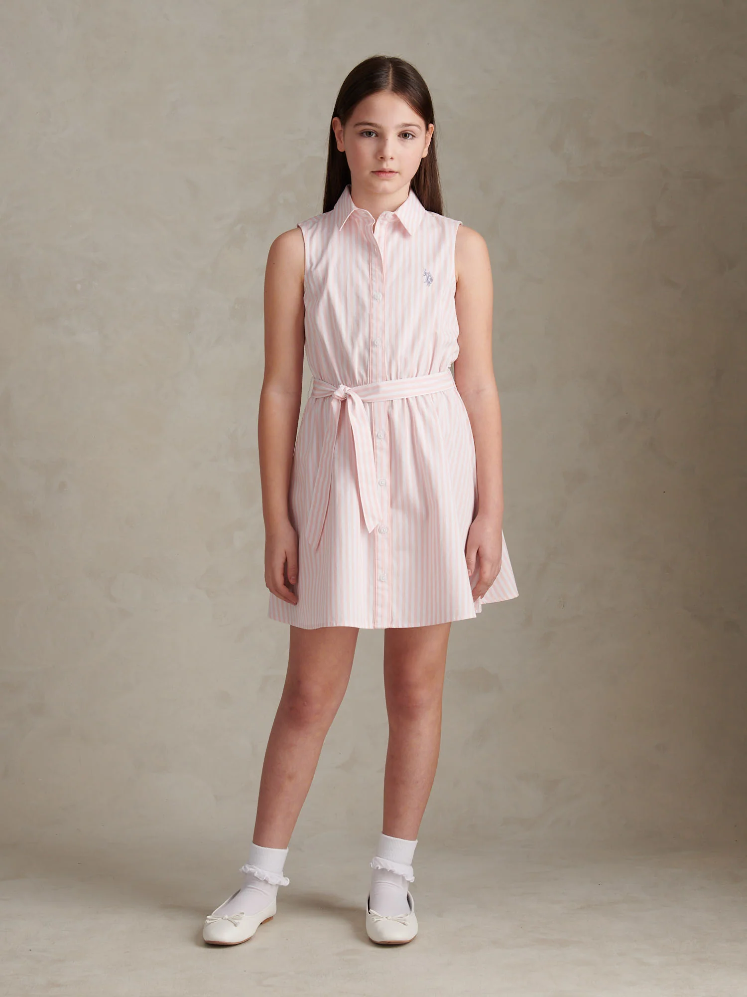 Girls Striped Sleeveless Shirt Dress Crystal Rose - Image 3