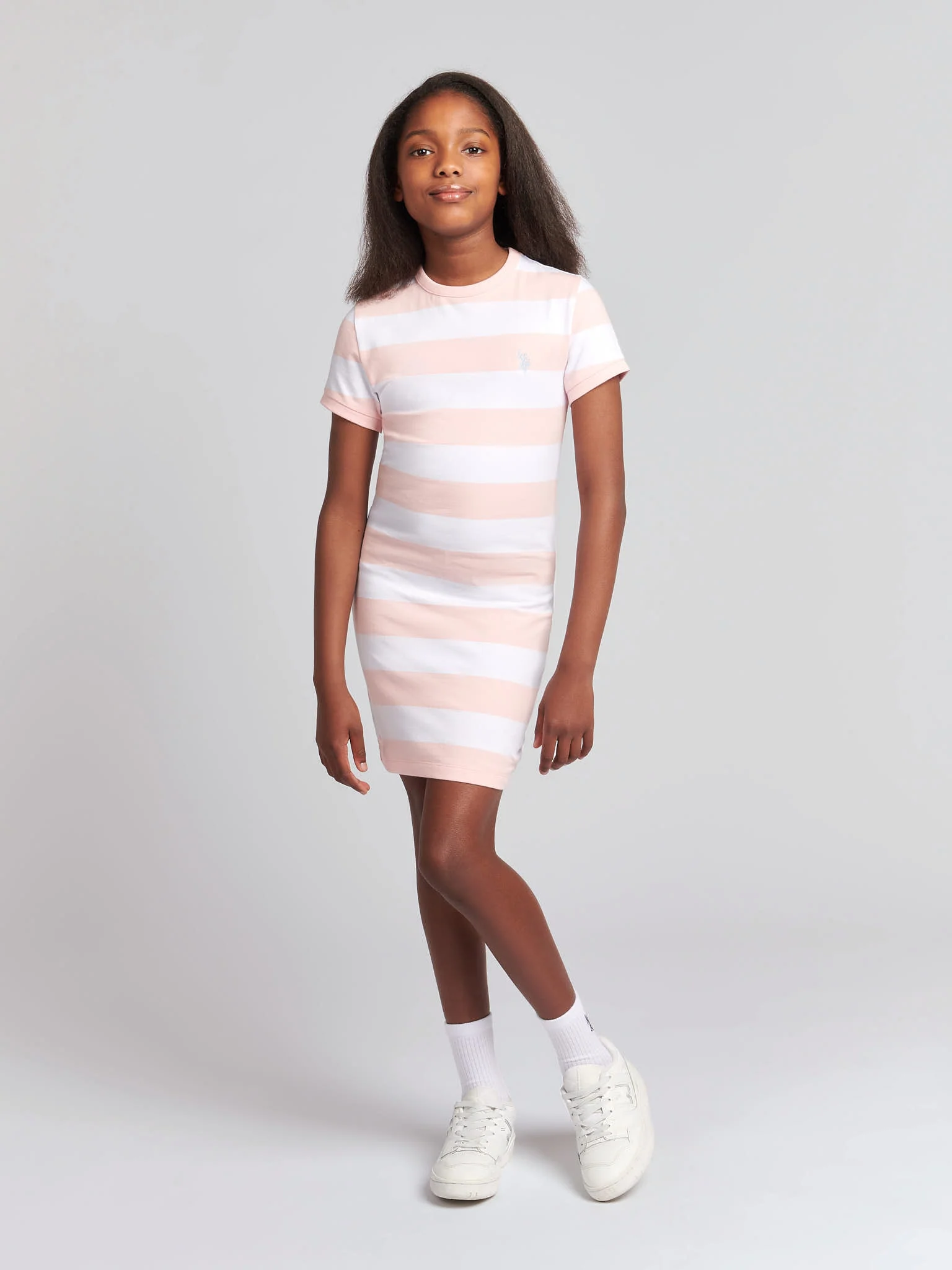 Girls Striped T-Shirt Dress Crystal Rose - Image 2
