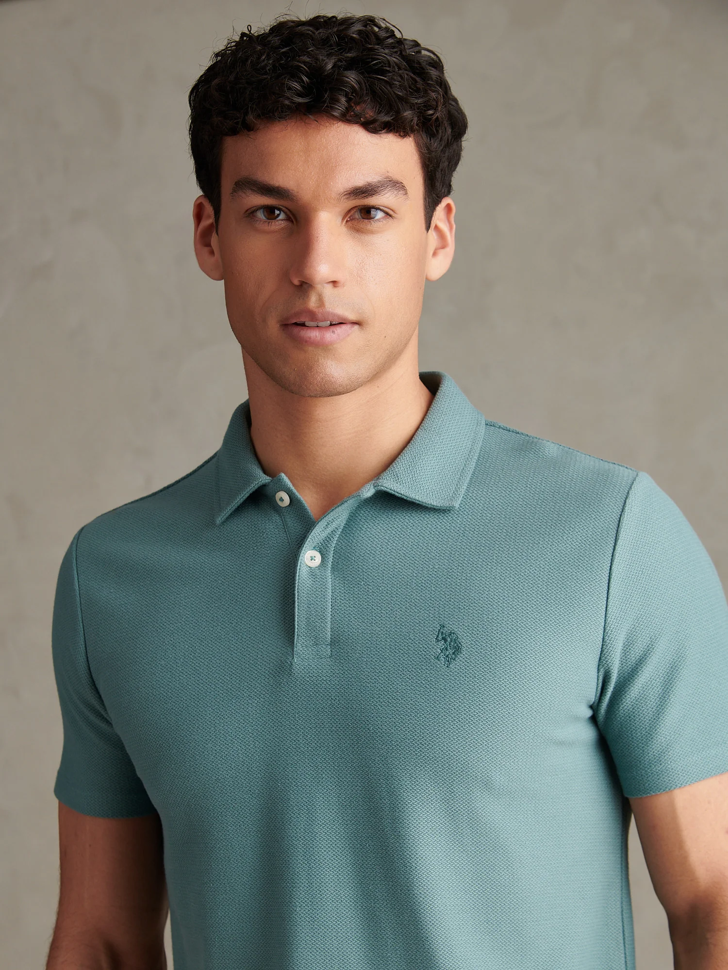 Mens Herringbone Collar Polo Shirt Arctic - Image 2