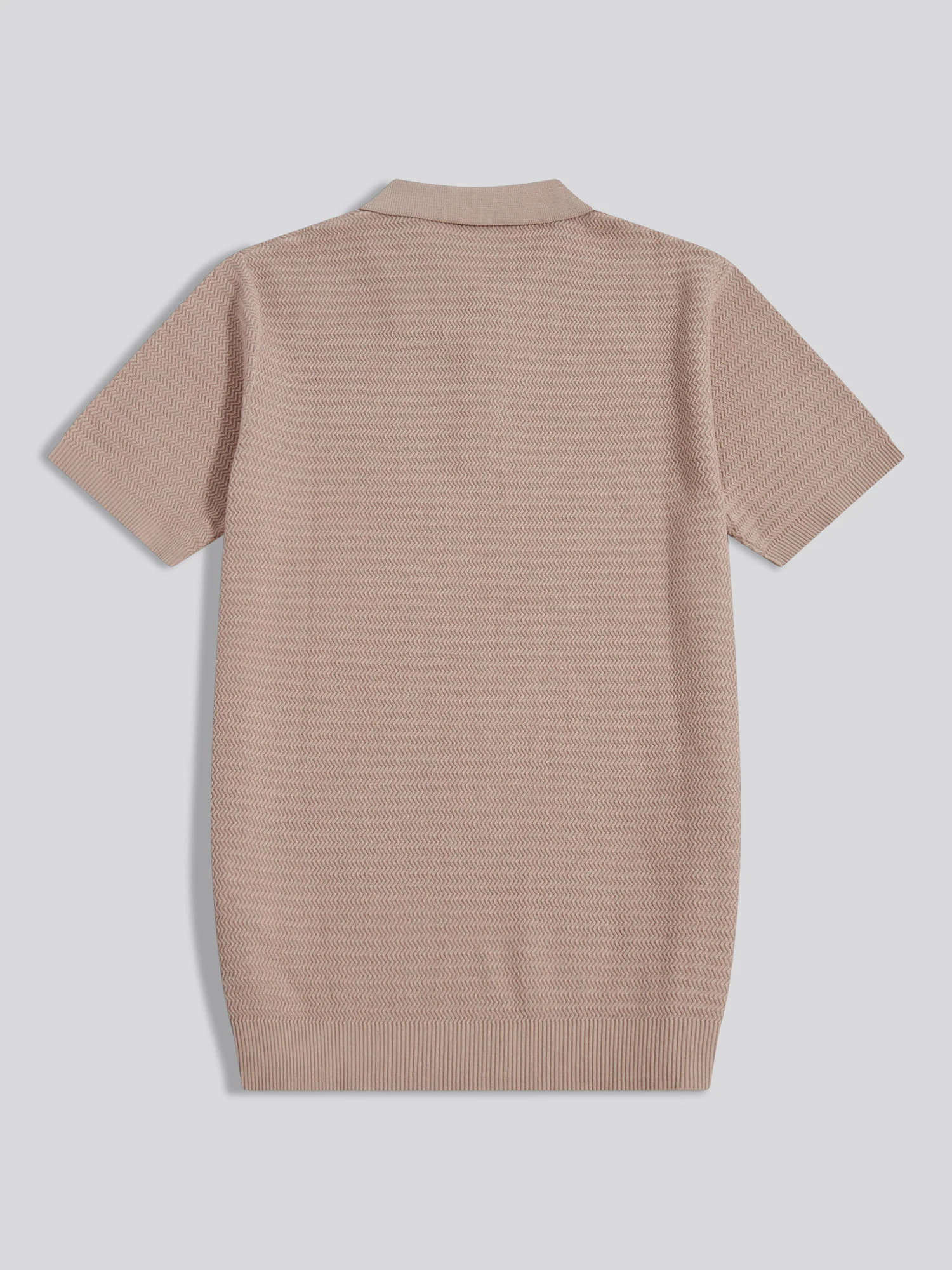 Mens Herringbone Texture Knit Polo Shirt Atmosphere - Image 6
