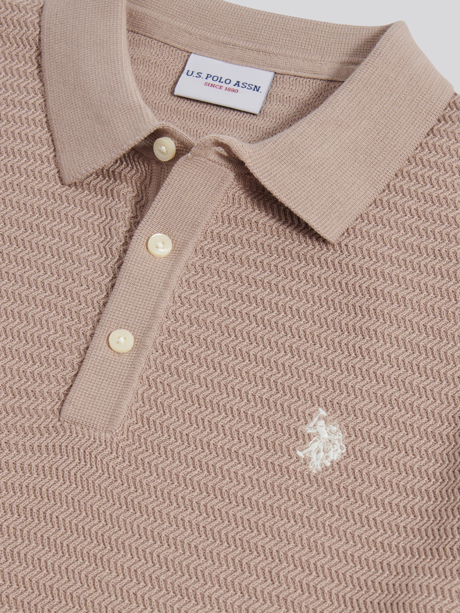 Mens Herringbone Texture Knit Polo Shirt Atmosphere - Image 7