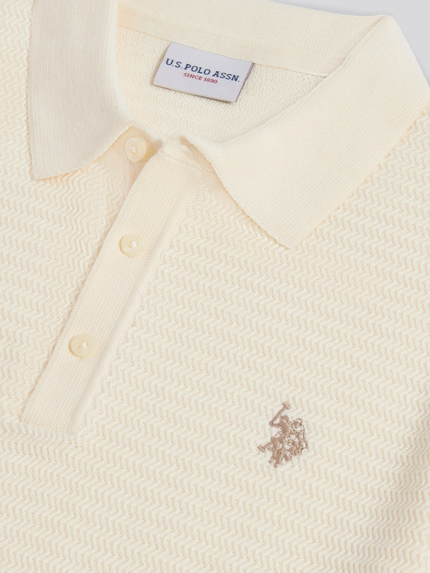 Mens Herringbone Texture Knit Polo Shirt Whisper White - Image 3
