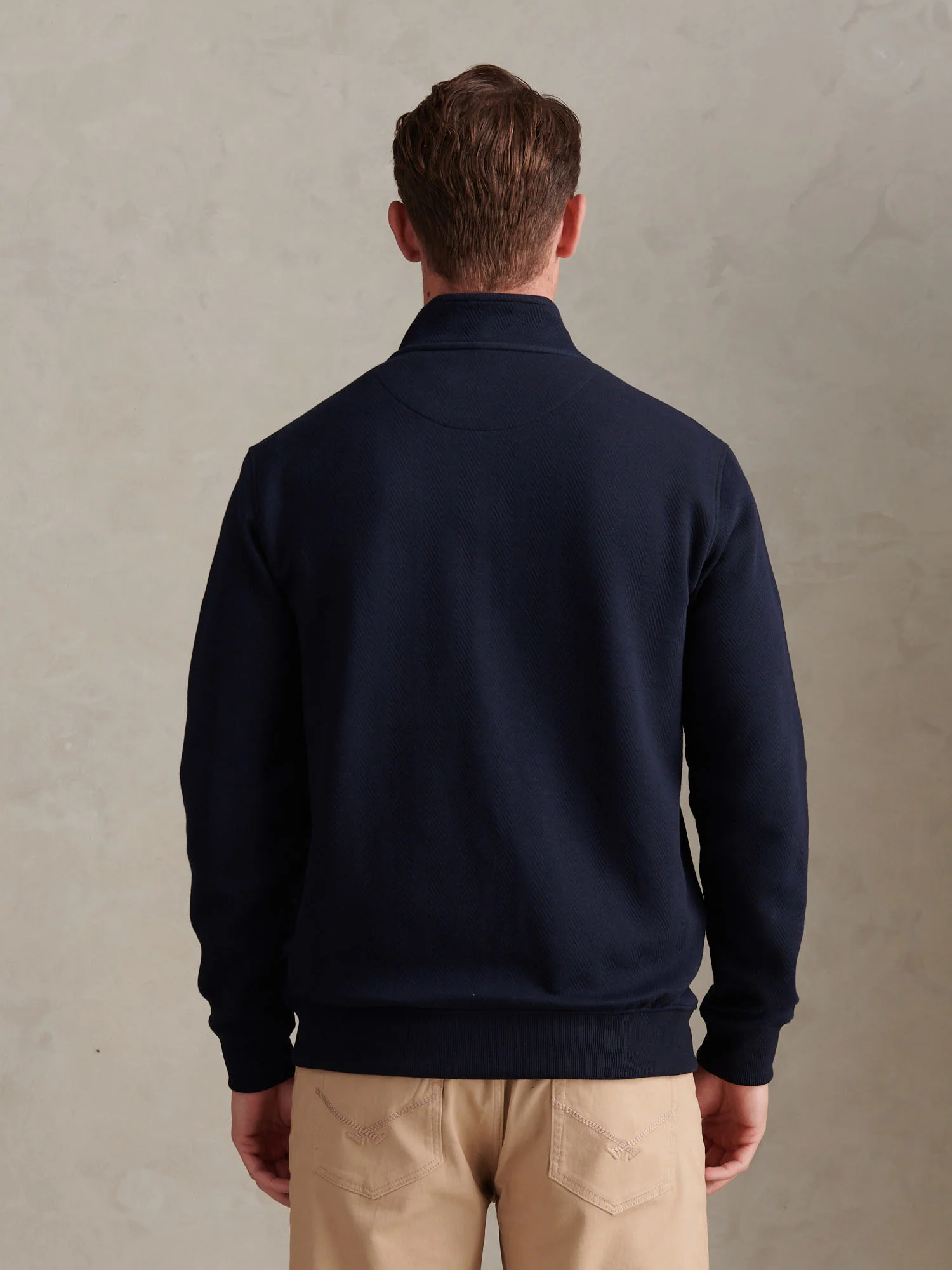 Mens Herringbone Zip Funnel Sweatshirt Dark Sapphire Navy / Moonlight Blue DHM - Image 4