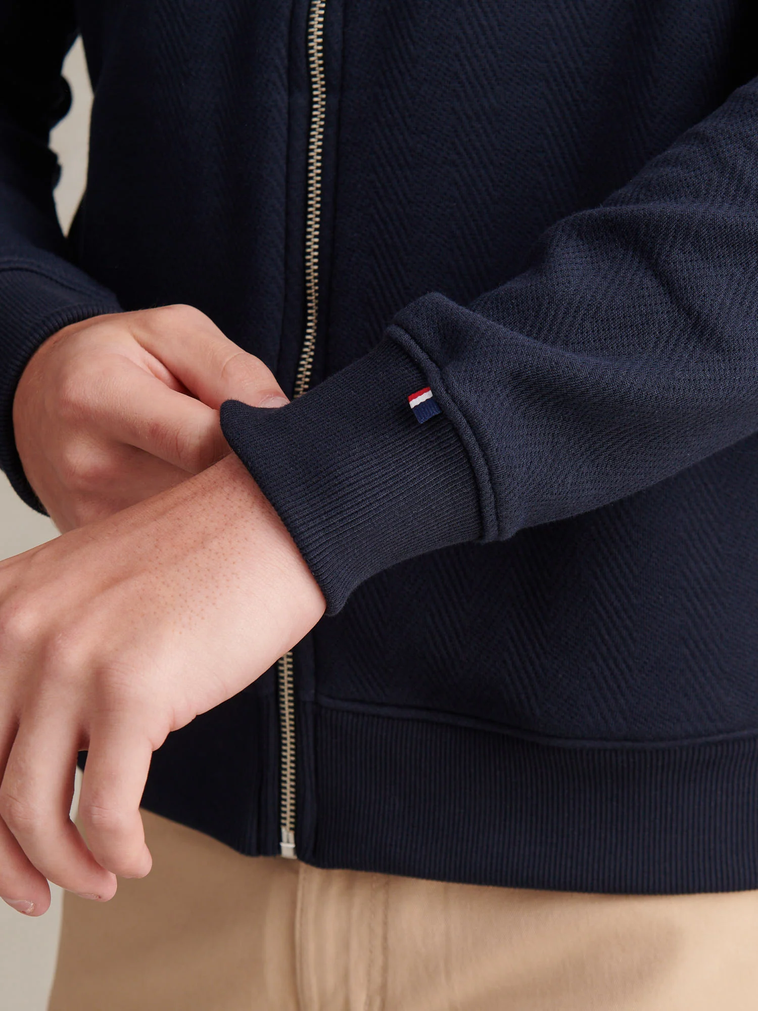 Mens Herringbone Zip Funnel Sweatshirt Dark Sapphire Navy / Moonlight Blue DHM - Image 5