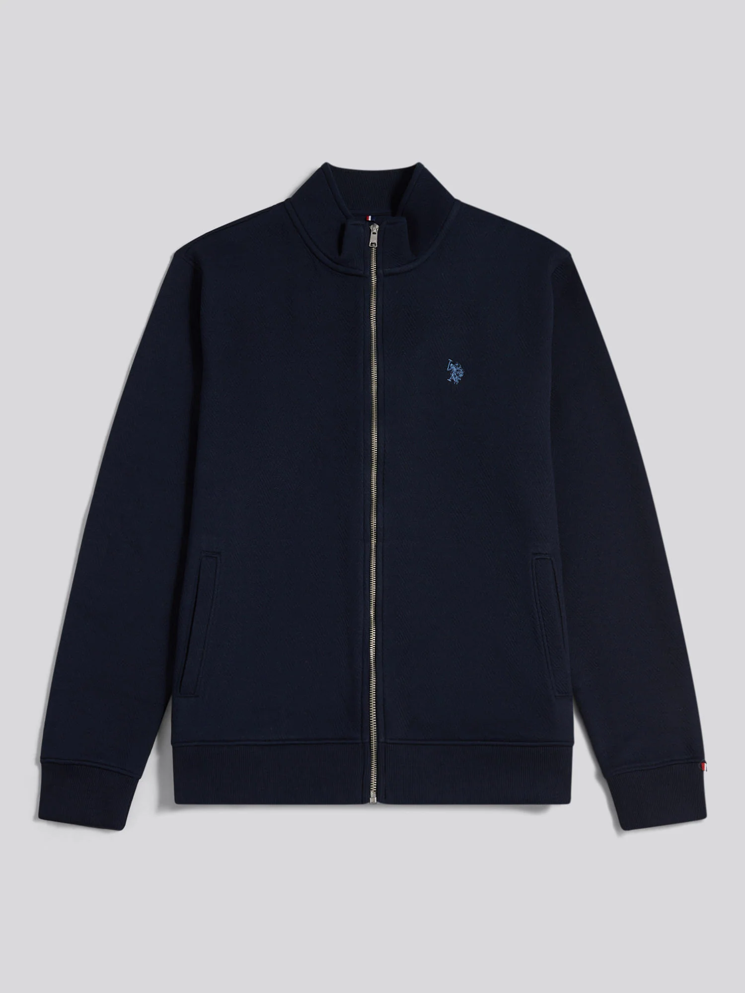 Mens Herringbone Zip Funnel Sweatshirt Dark Sapphire Navy / Moonlight Blue DHM - Image 6
