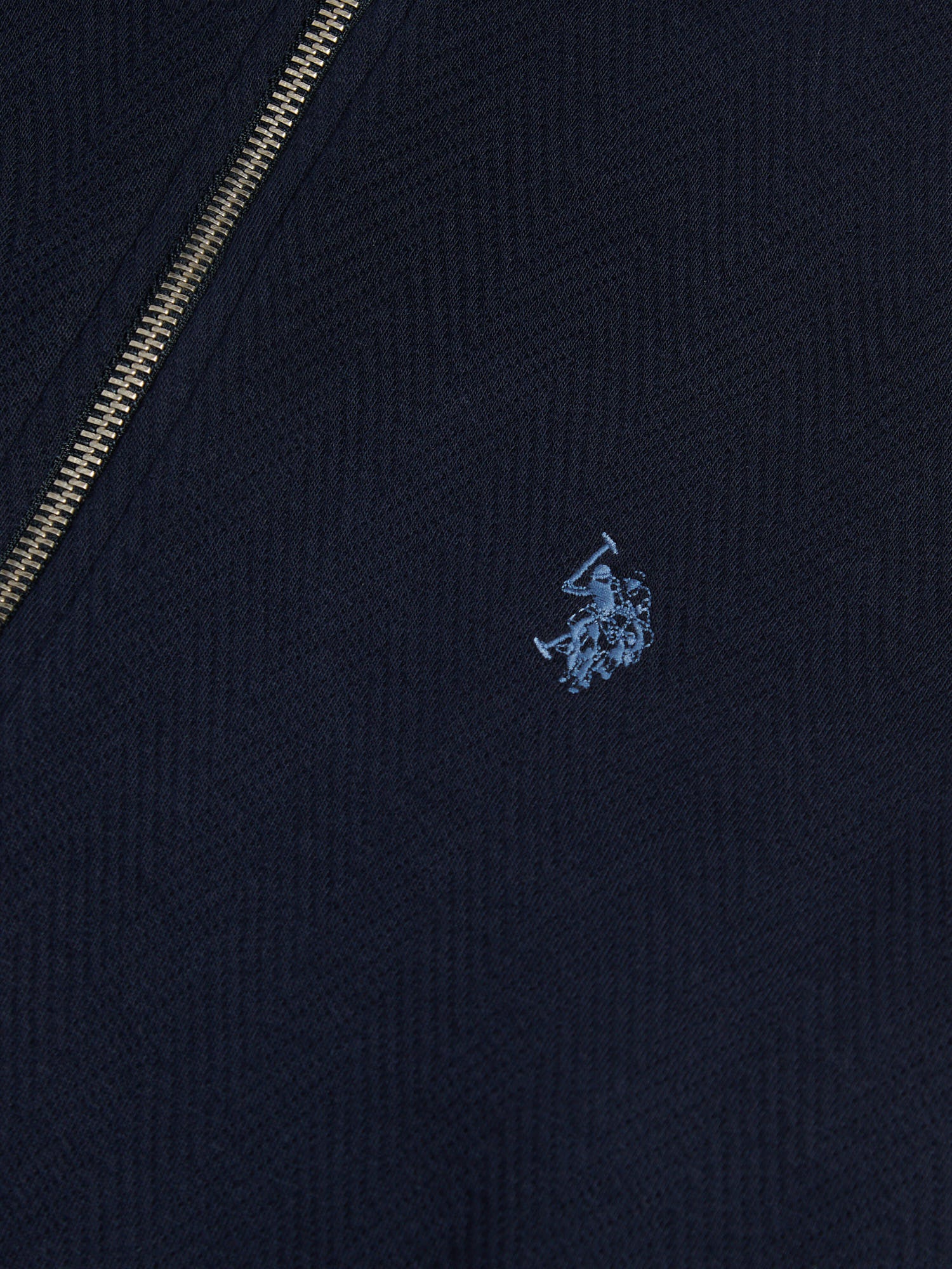 Mens Herringbone Zip Funnel Sweatshirt Dark Sapphire Navy / Moonlight Blue DHM - Image 8