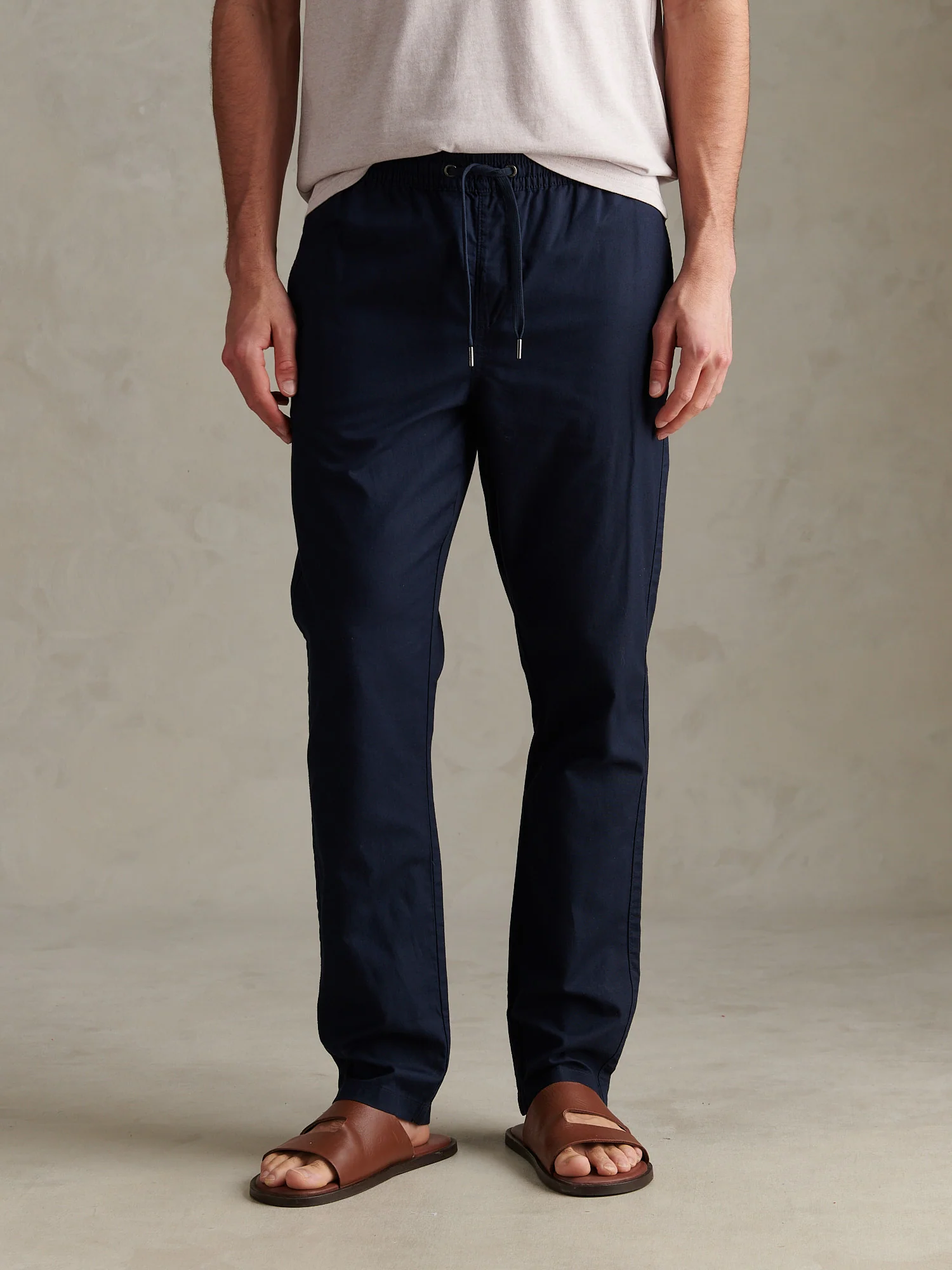 Mens Linen Blend Drawstring Trousers Dark Sapphire Navy / Haute Red DHM