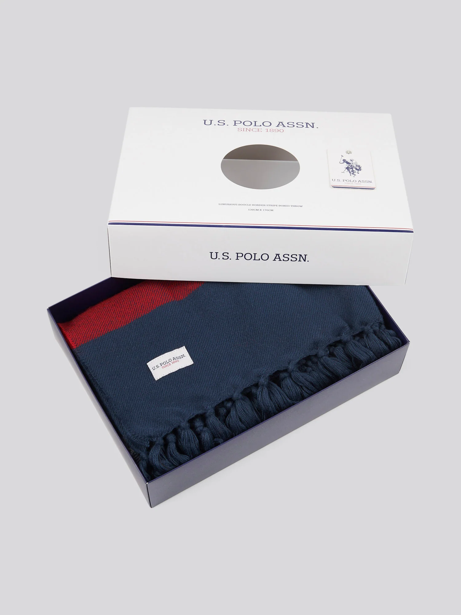 Luxurious Boucle Border Stripe Boxed Throw in Vapor Blue - Image 4