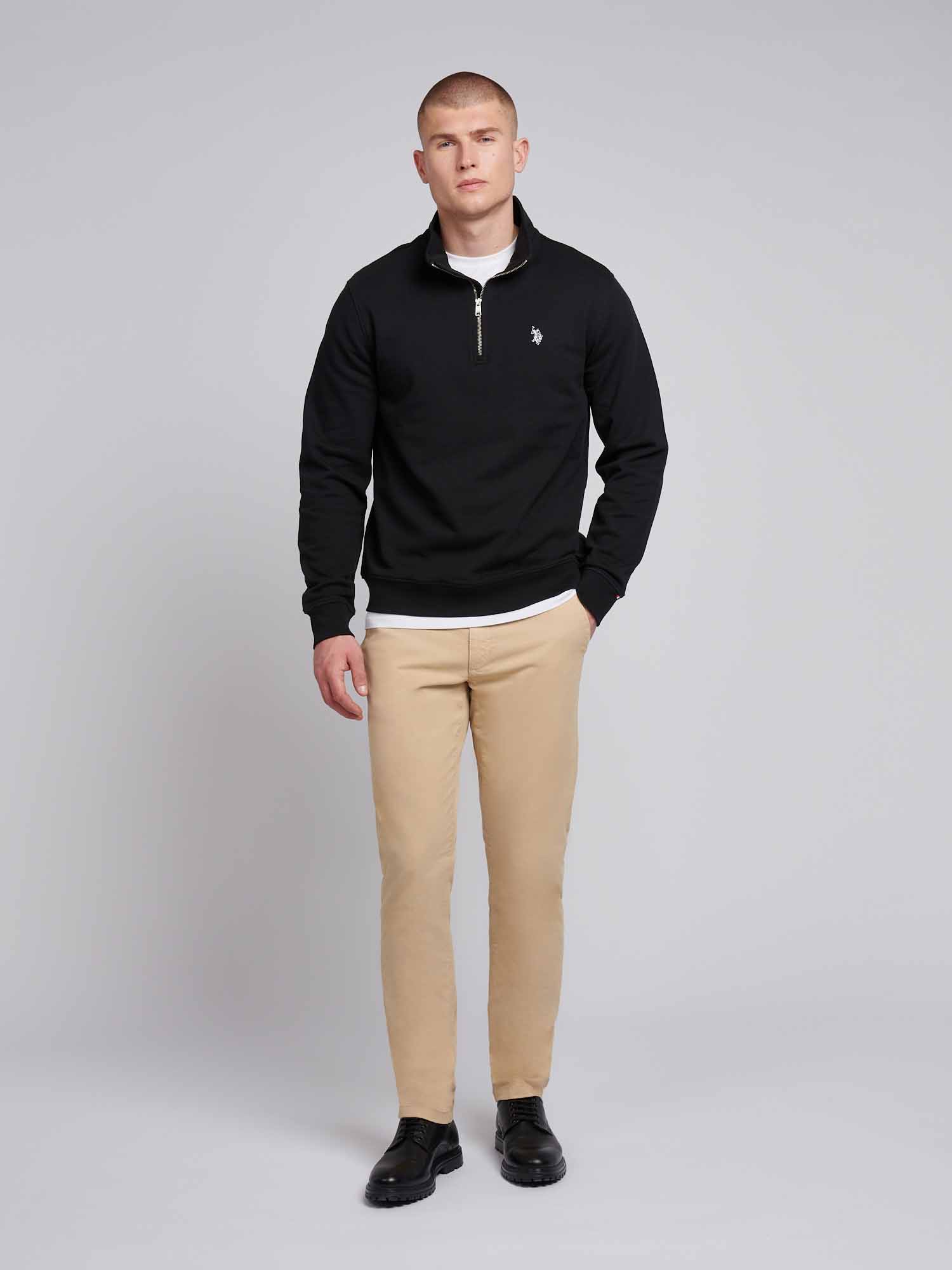 Mens 1/4 Zip Sweatshirt Black Bright White DHM - Image 3