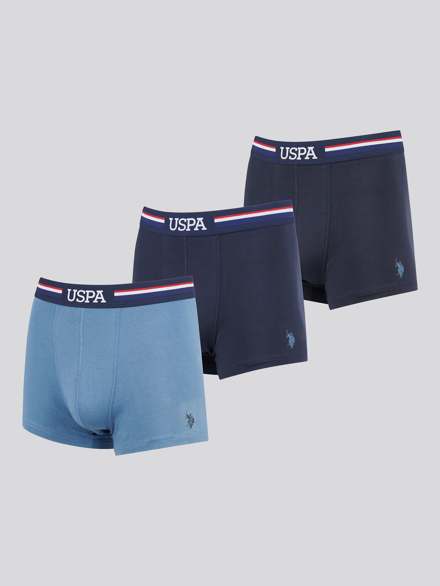 Mens 3 Pack Branded Stripe Boxer Shorts Blue Horizon