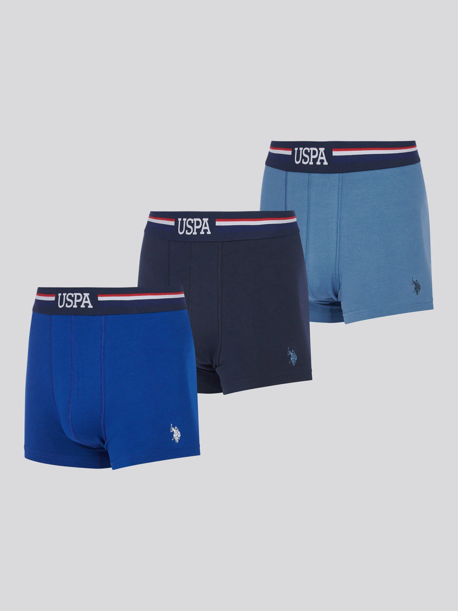 Mens 3 Pack Branded Stripe Boxer Shorts Sodalite Blue