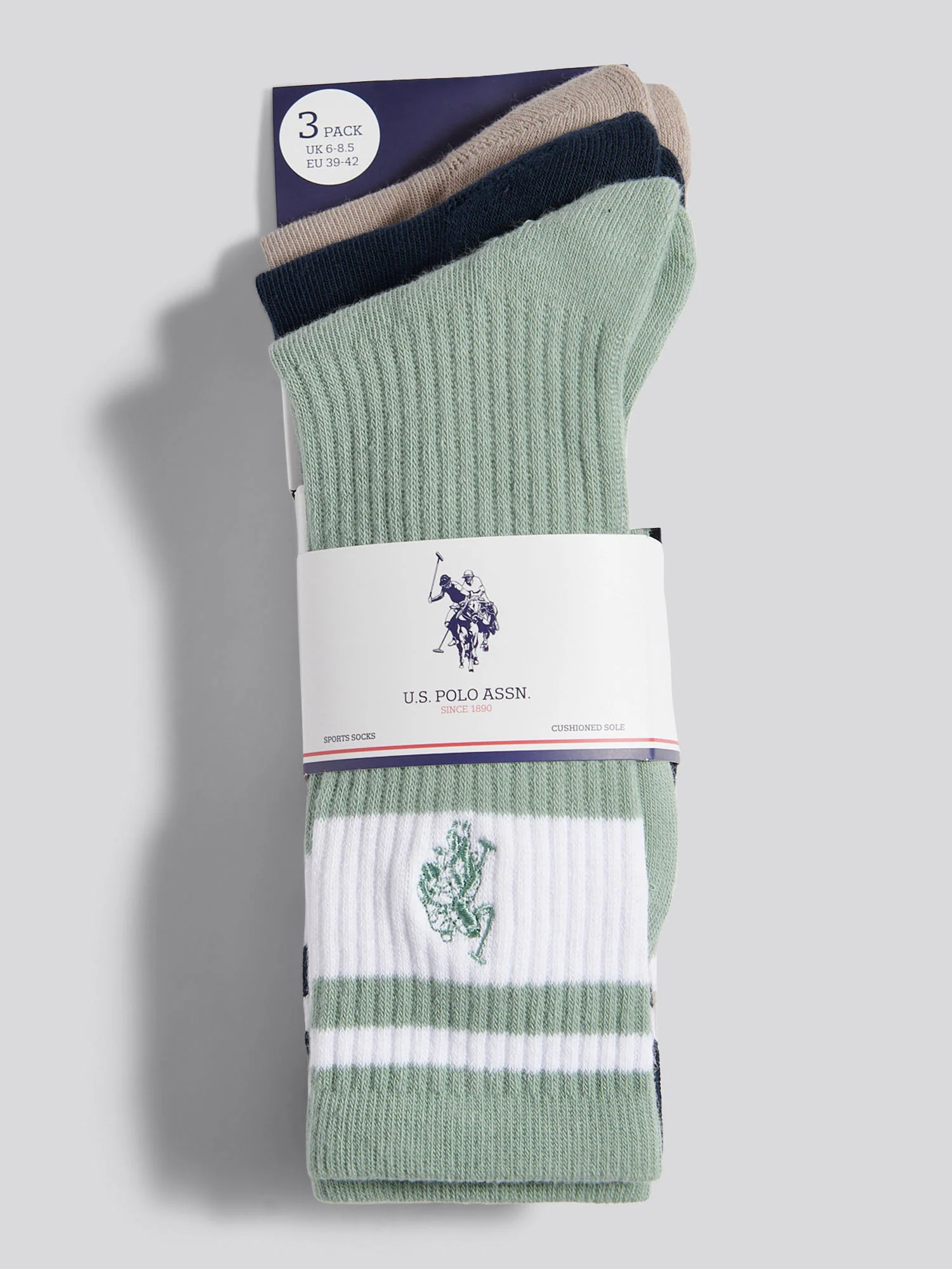Mens 3 Pack Fashion Brand Stripe Sports Socks Dark Sapphire Navy - Image 3