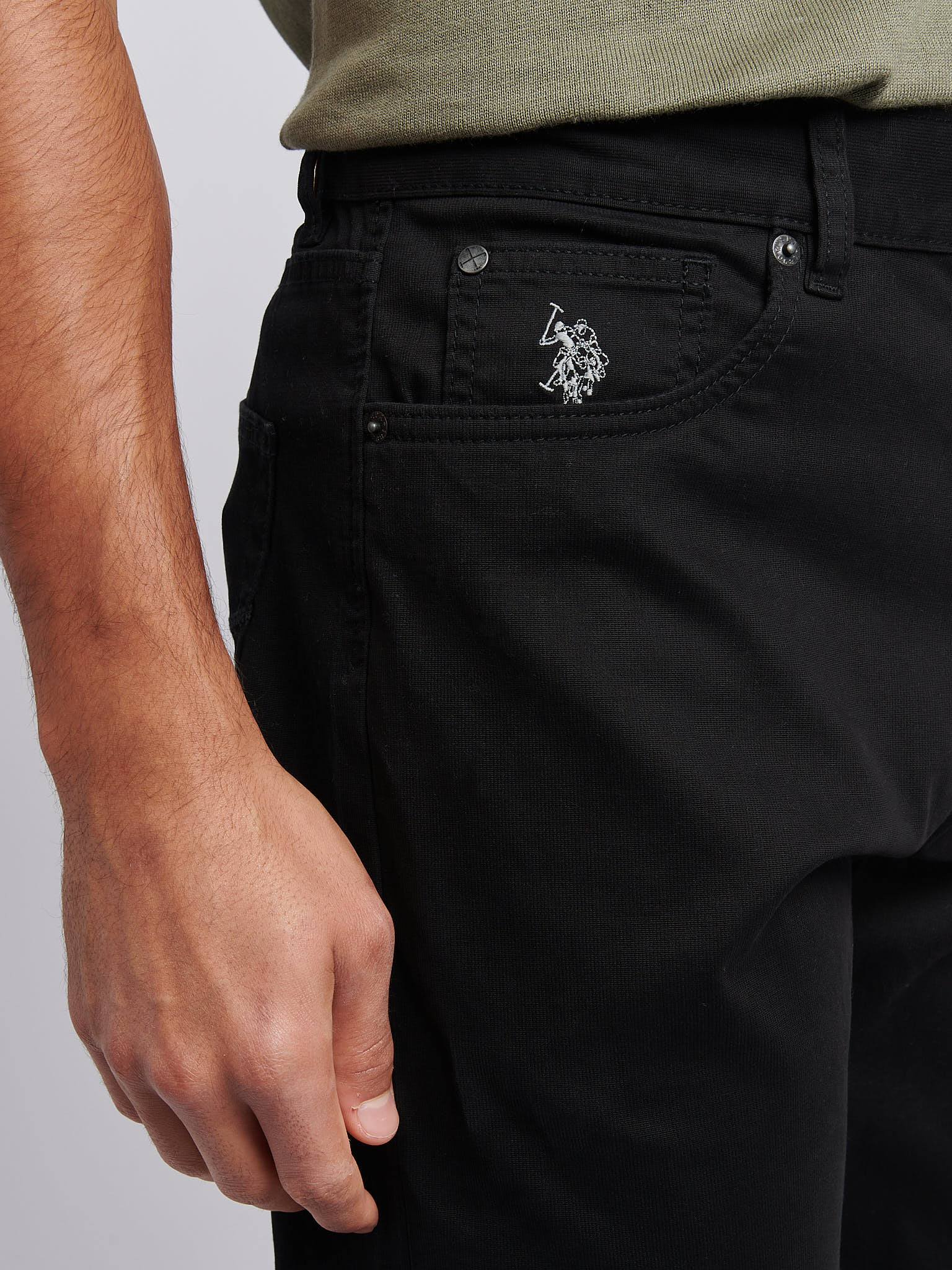 Mens Bedford Cord 5 Pocket Trouser in Black - Image 2