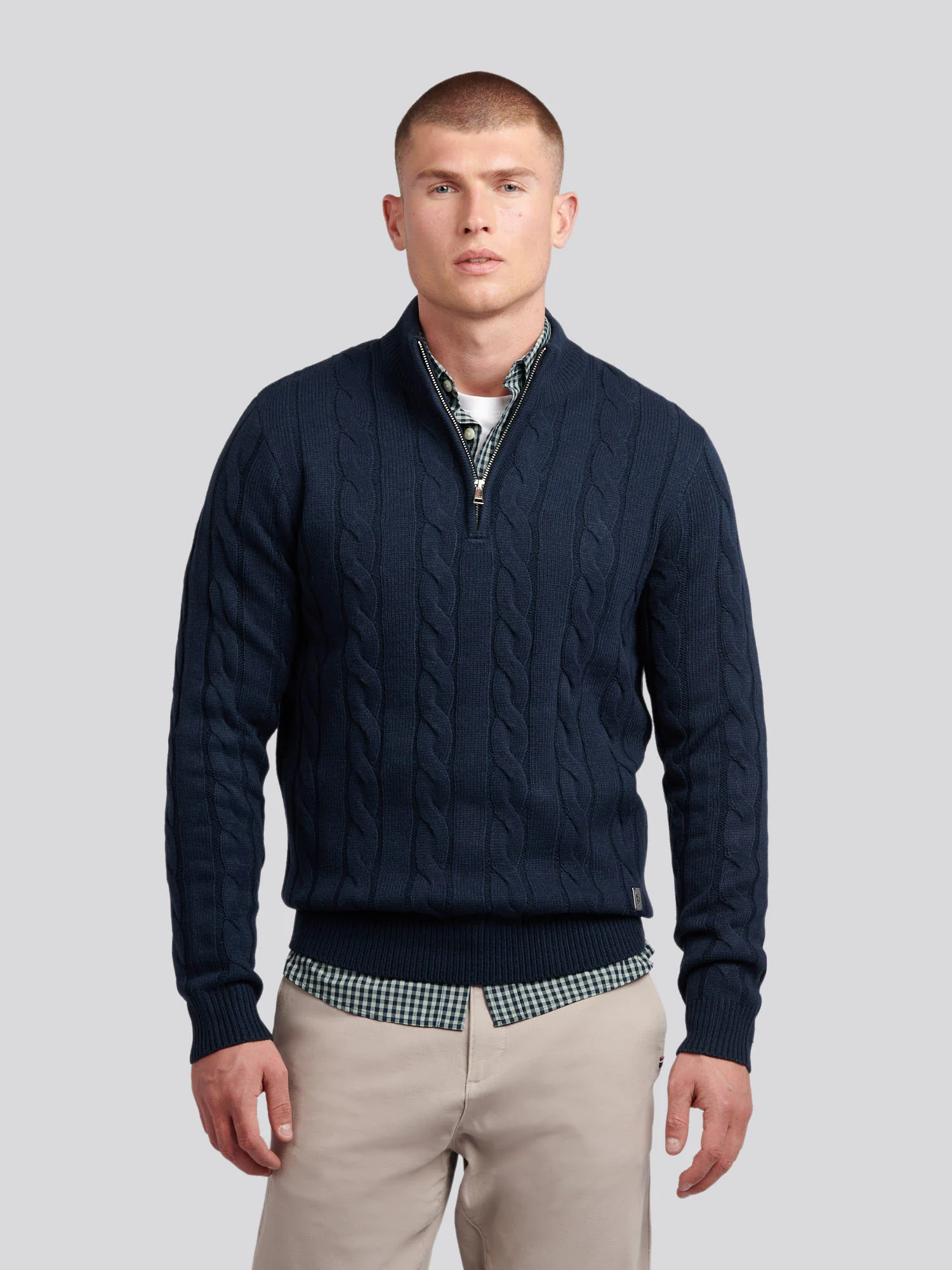 Mens Cable Knit Funnel in Dark Sapphire Navy