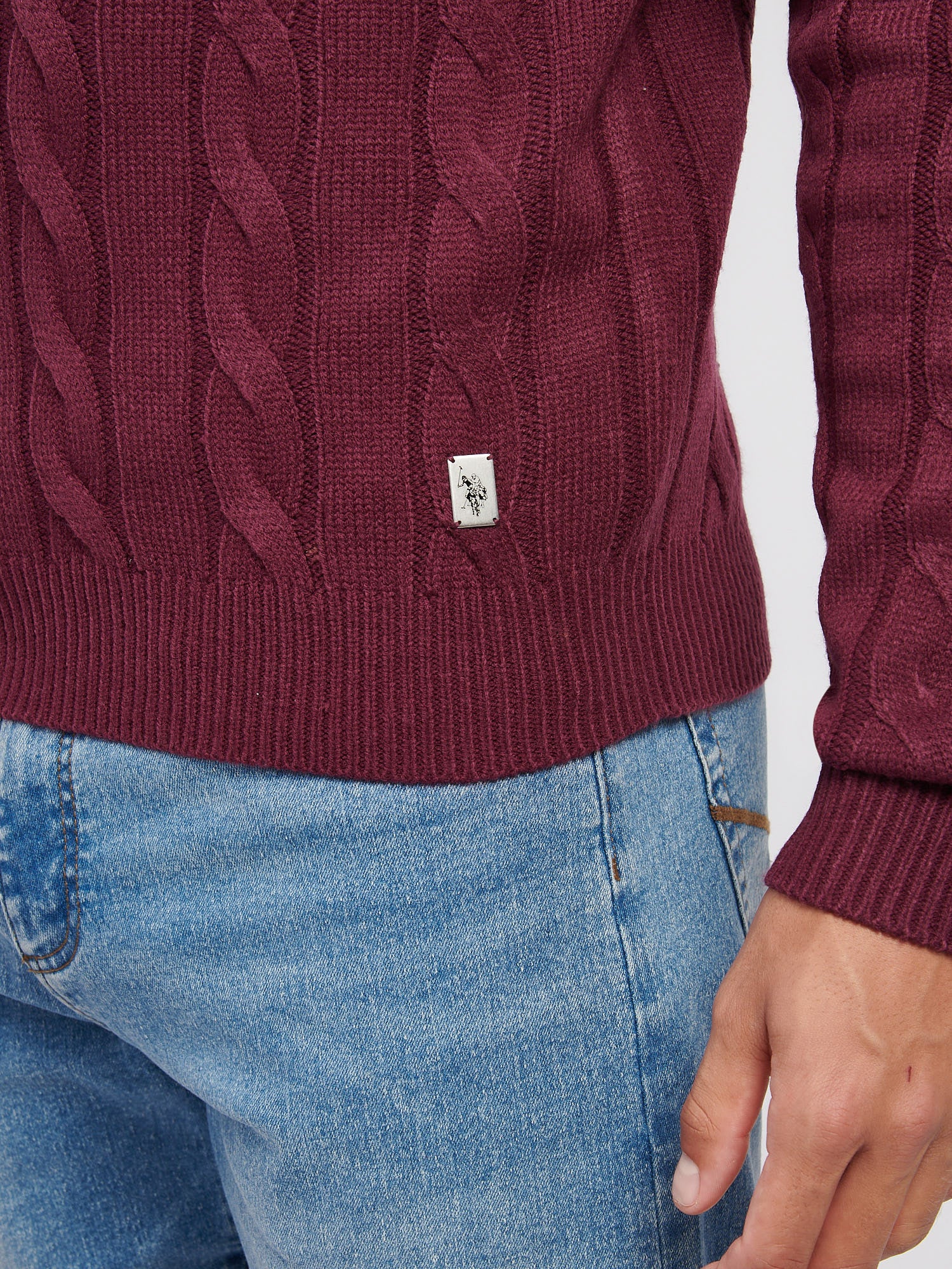 Mens Cable Knit Funnel in Grape Wine - Image 2