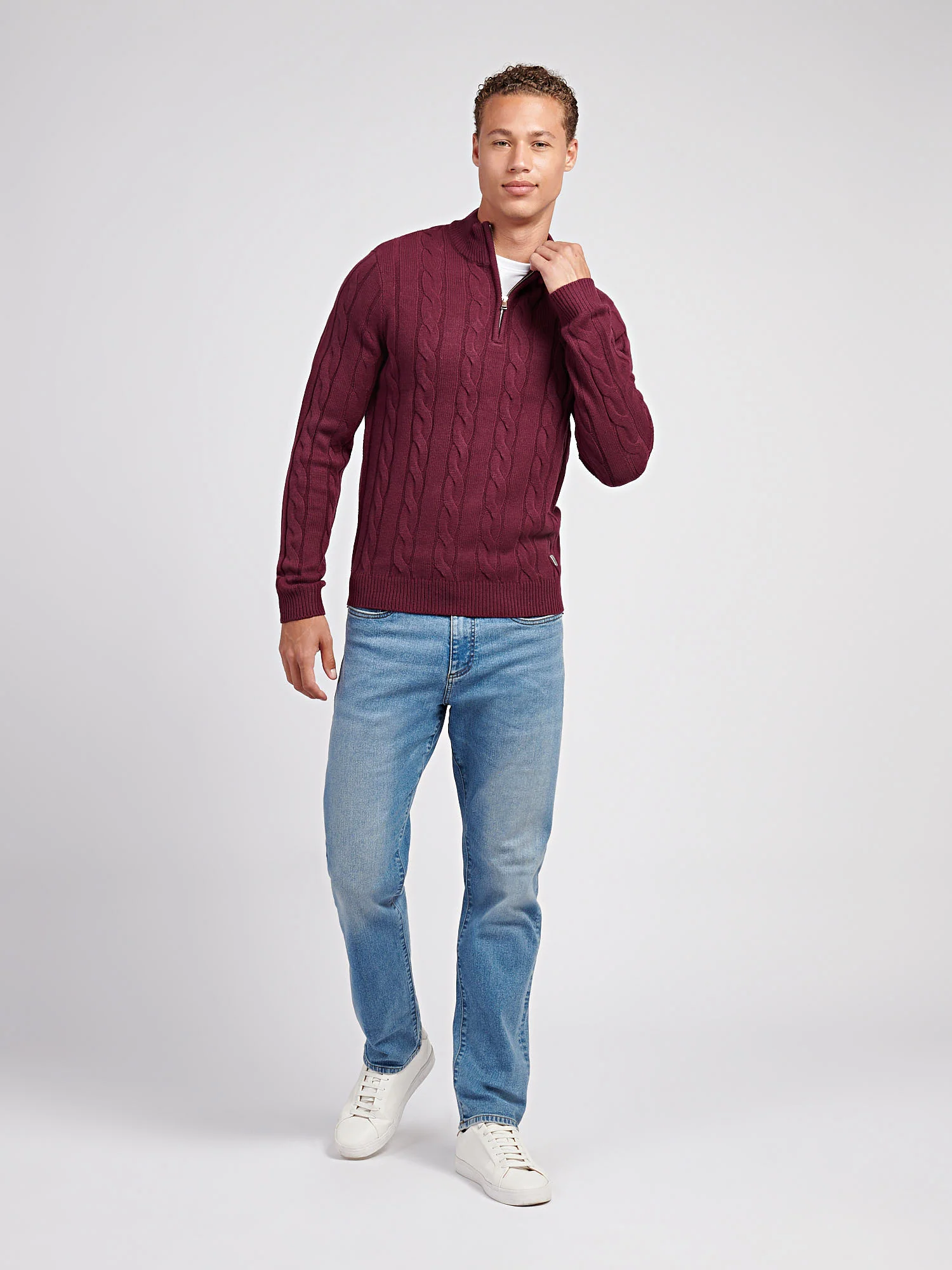 Mens Cable Knit Funnel in Grape Wine - Image 3