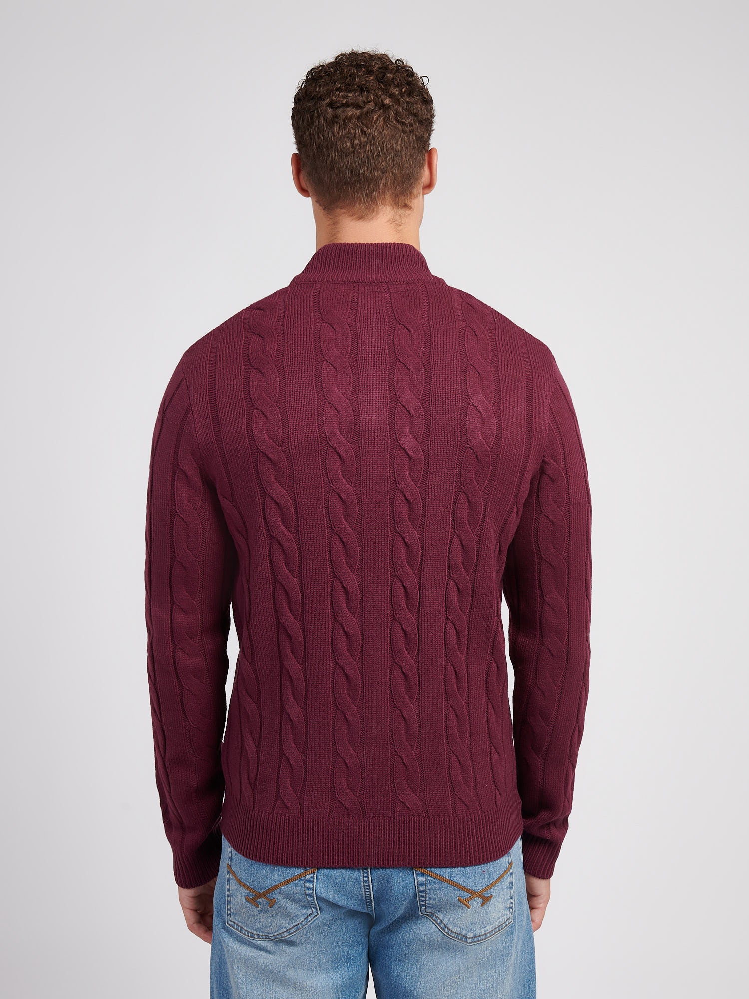 Mens Cable Knit Funnel in Grape Wine - Image 4