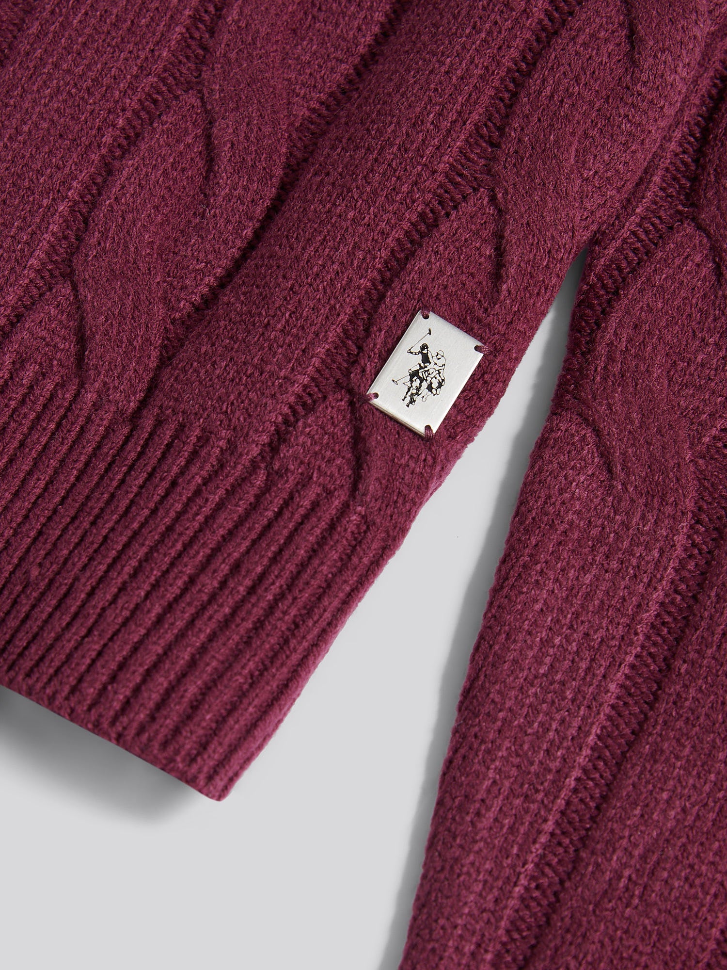Mens Cable Knit Funnel in Grape Wine - Image 7
