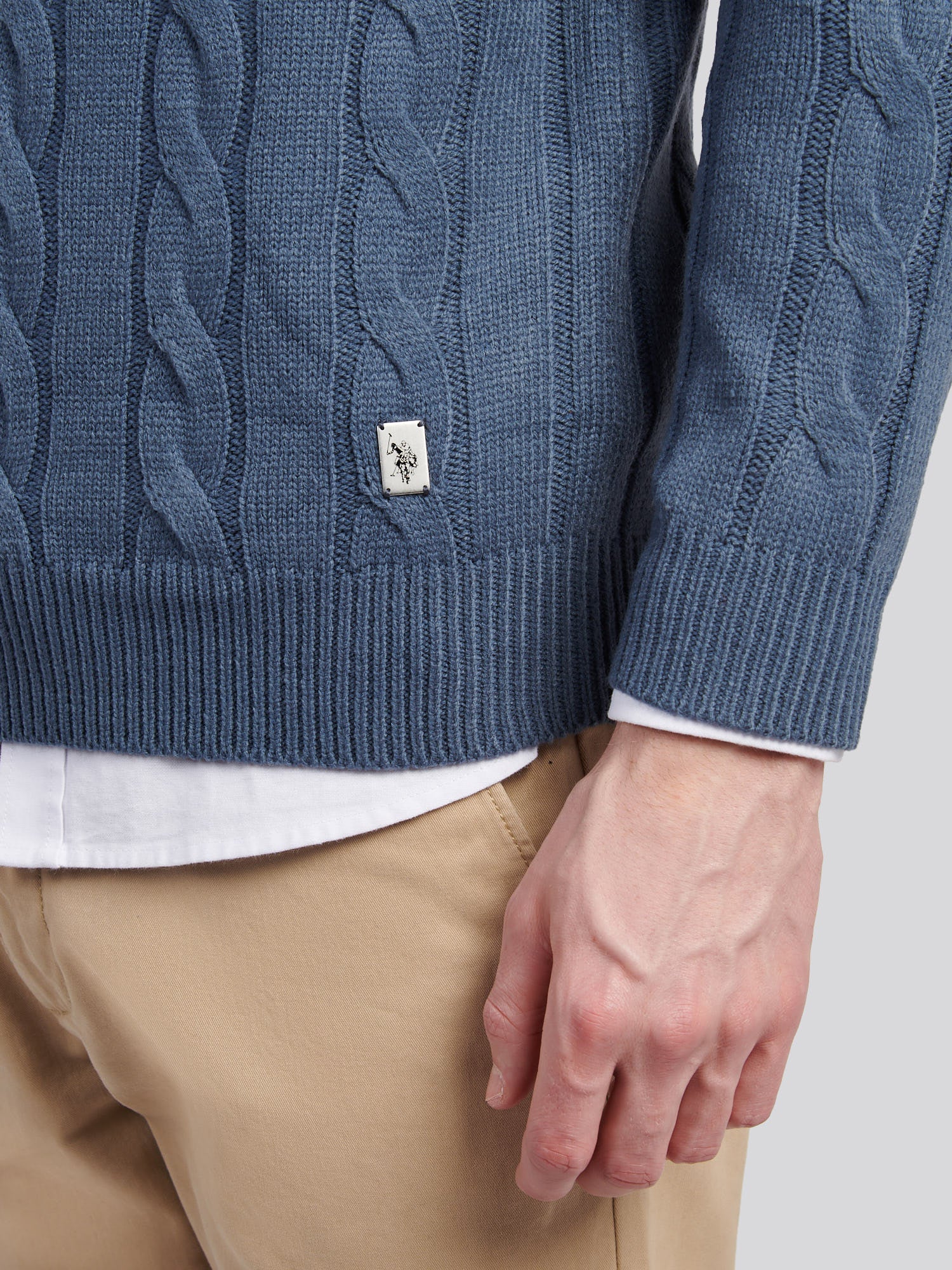 Mens Cable Knit Funnel in Vintage Indigo - Image 2