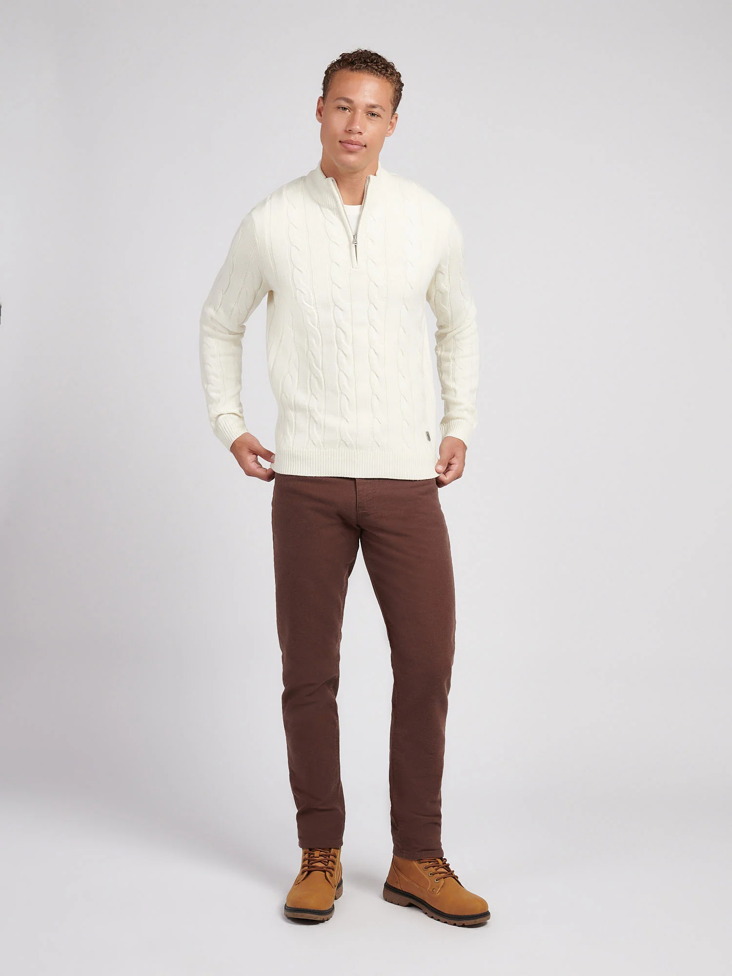 Mens Cable Knit Funnel in Whisper White - Image 3