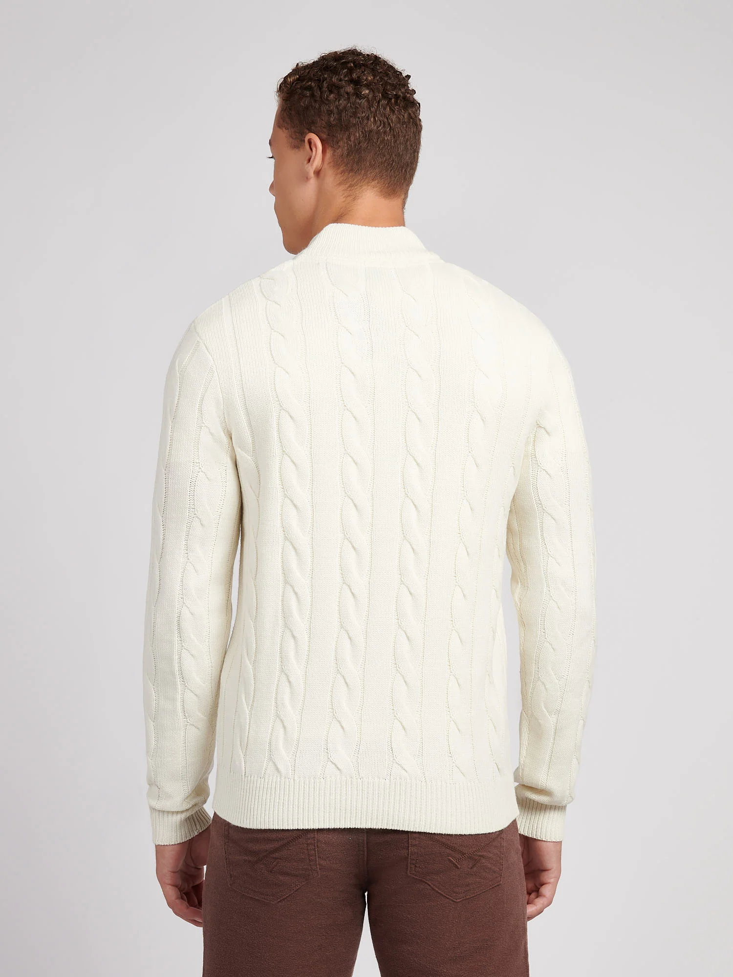 Mens Cable Knit Funnel in Whisper White - Image 4