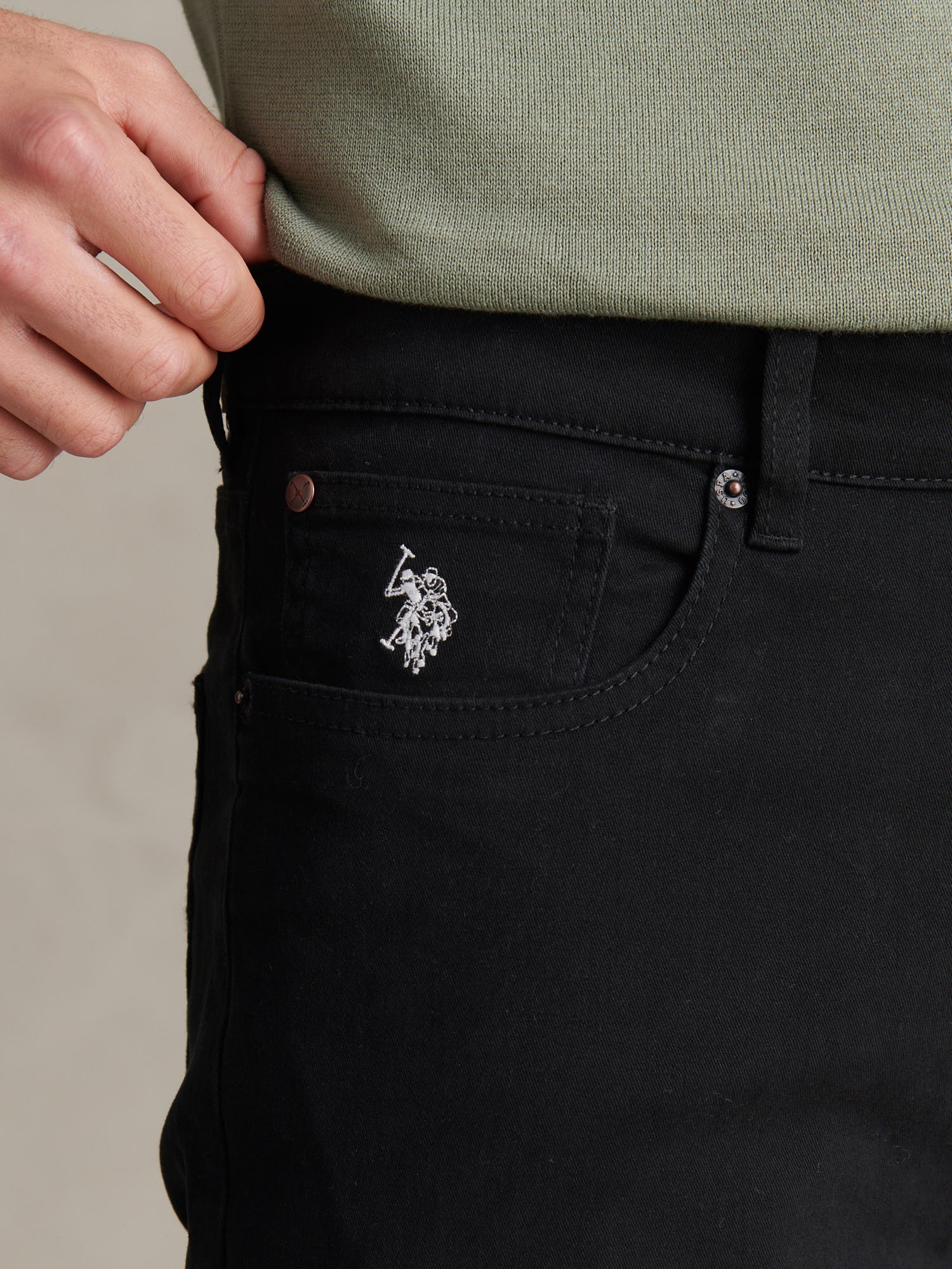 Mens Core 5 Pocket Trouser Black Bright White DHM - Image 5