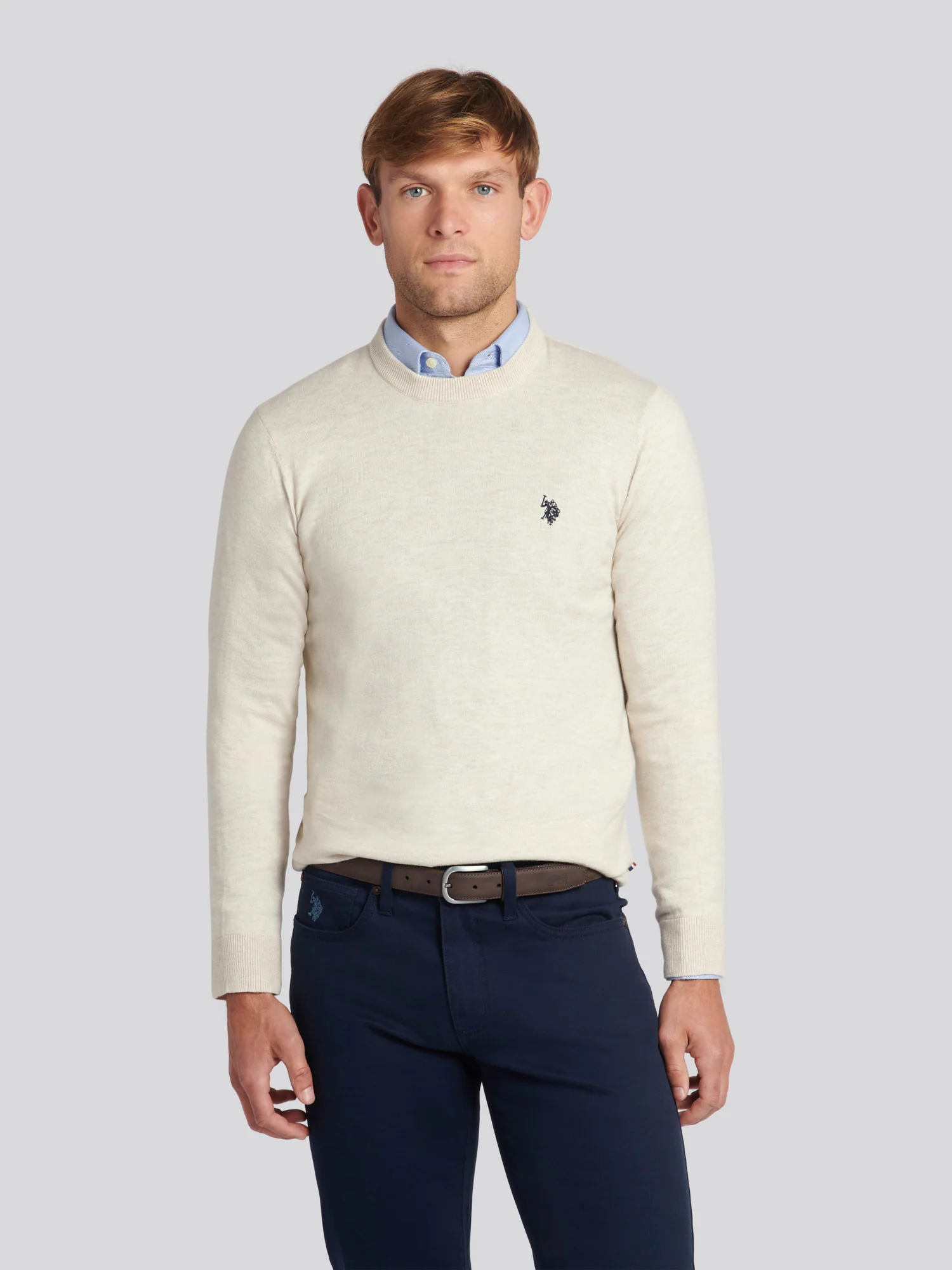Mens Cotton Crewneck in Birch Marl