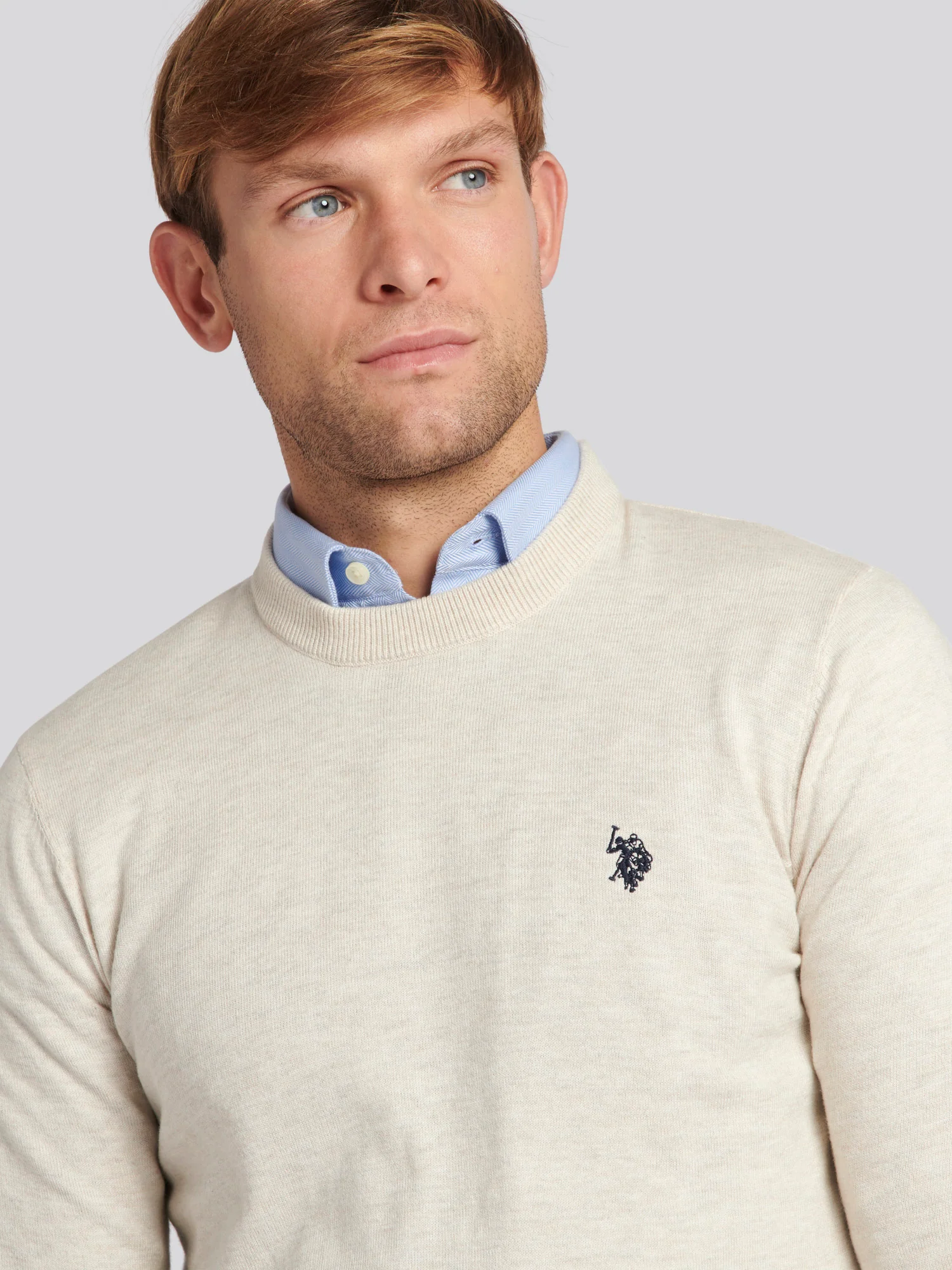 Mens Cotton Crewneck in Birch Marl - Image 2