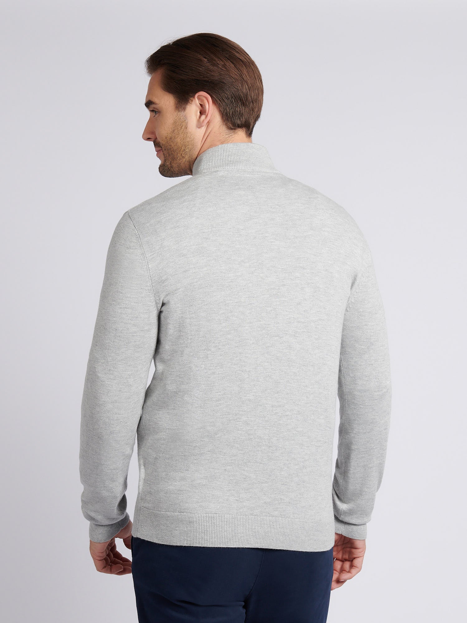 Mens Cotton Funnel Neck 1/4 Zip Knit in Mid Grey Marl - Image 4