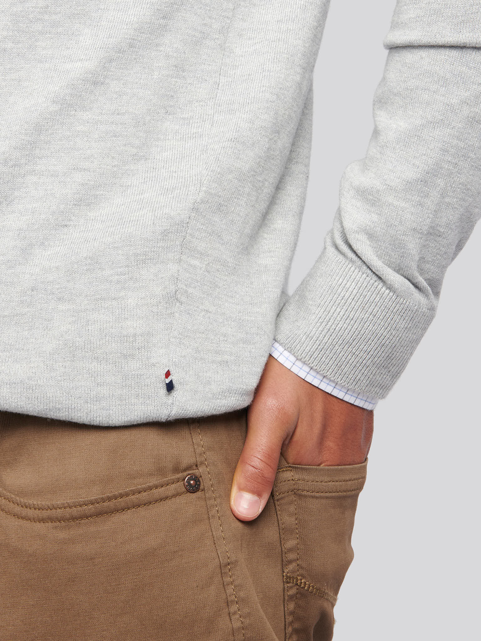 Mens Cotton Funnel Neck 1/4 Zip Knit in Mid Grey Marl - Image 5