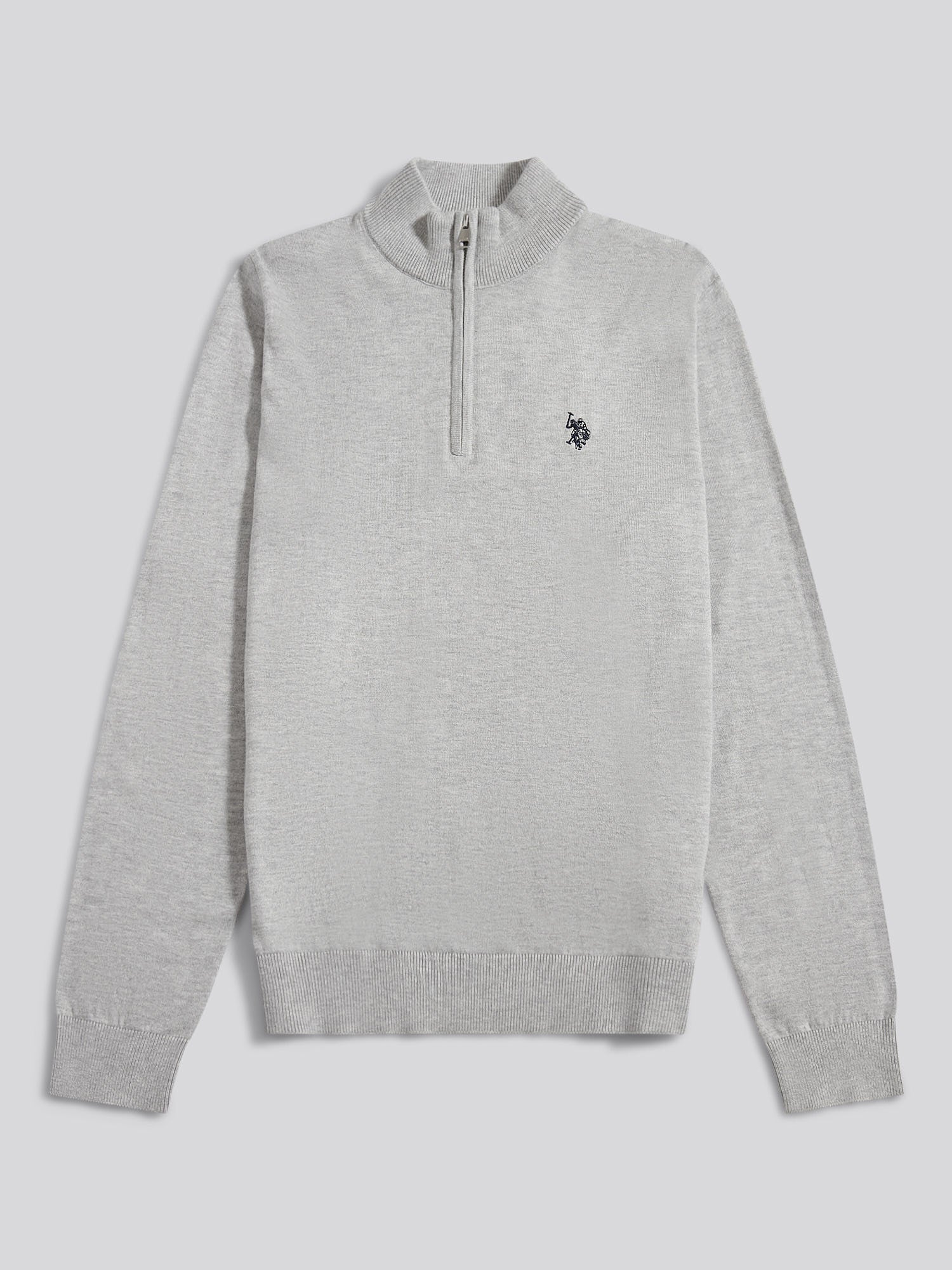Mens Cotton Funnel Neck 1/4 Zip Knit in Mid Grey Marl - Image 6