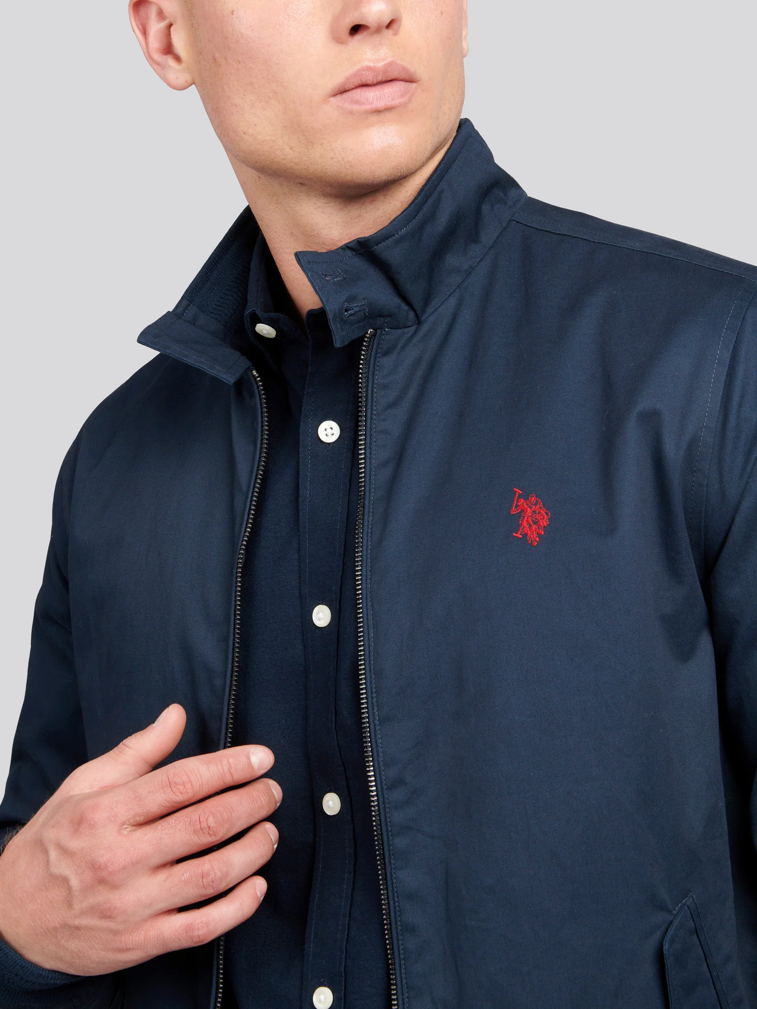 Mens Cotton Twill Harrington Jacket Dark Sapphire Navy / Haute Red DHM - Image 2
