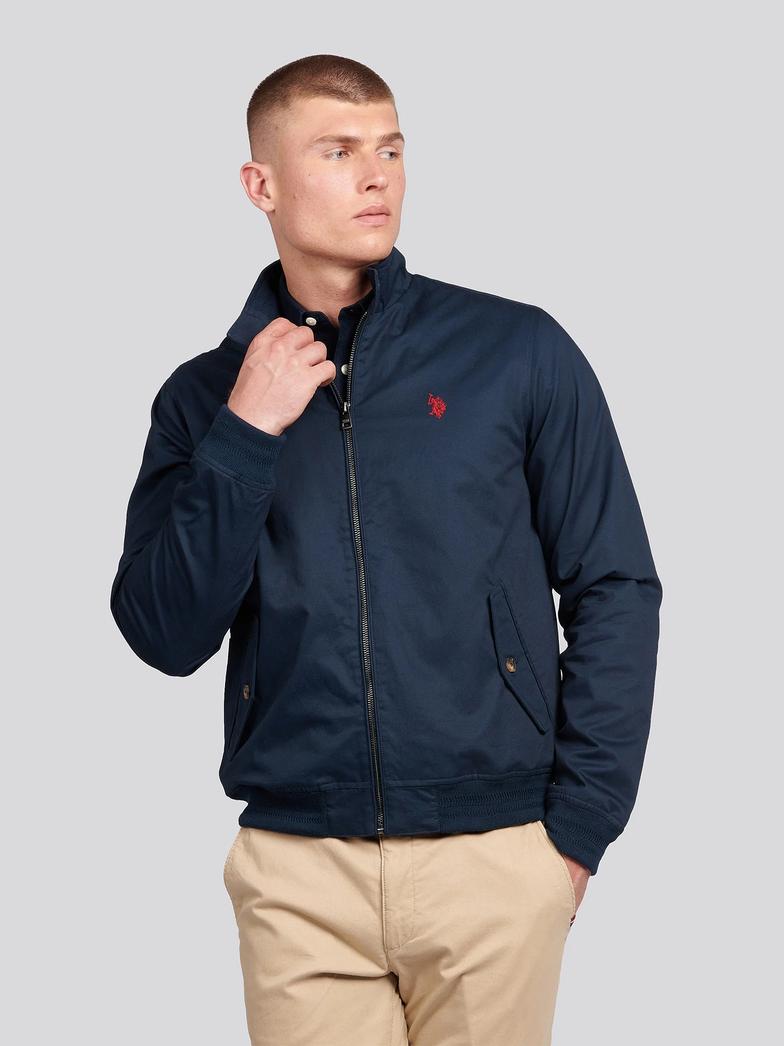 Mens Cotton Twill Harrington Jacket Dark Sapphire Navy / Haute Red DHM - Image 6