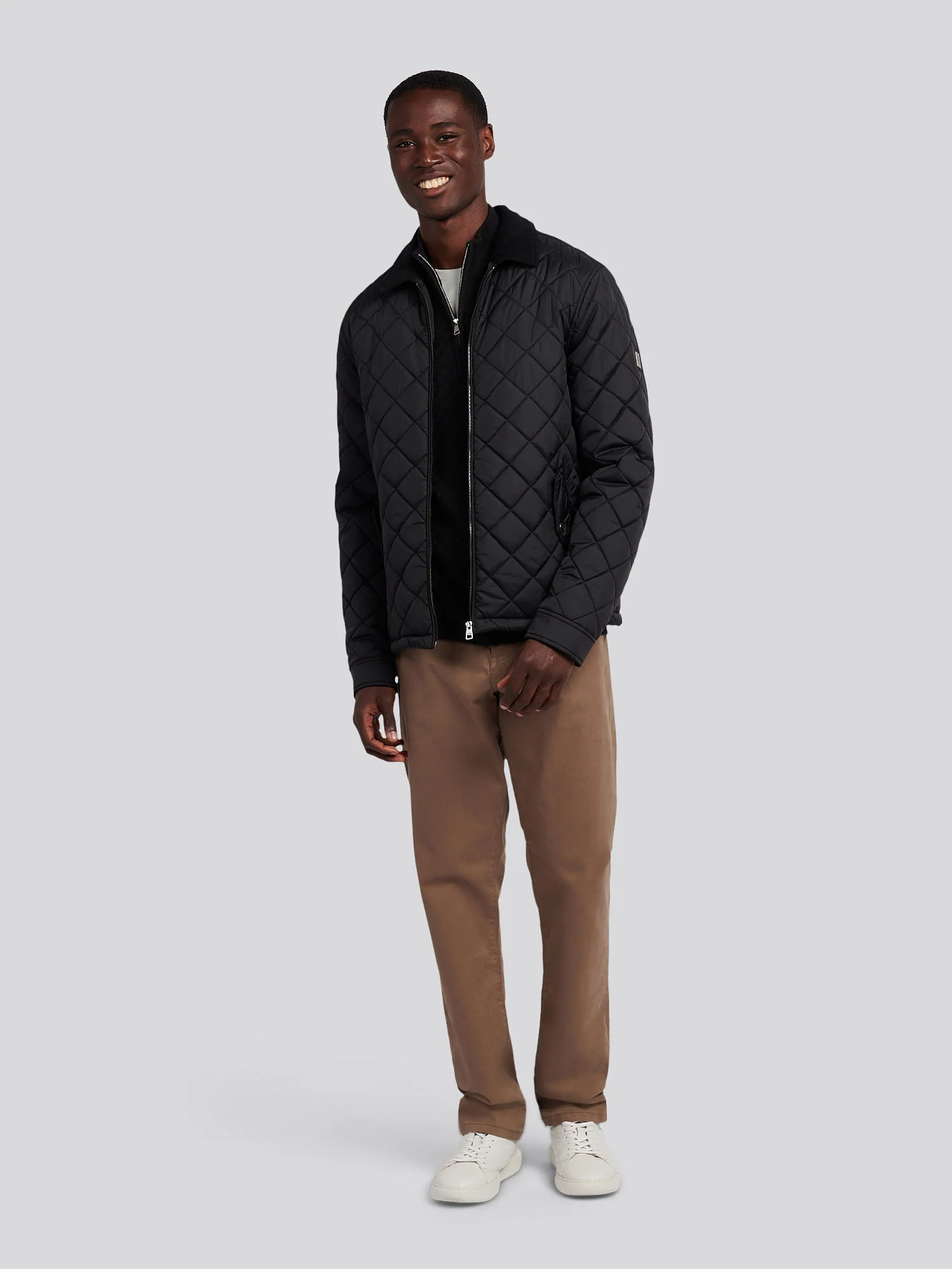 Mens Diamond Quilt Padded Collared Jacket in Black - Image 4