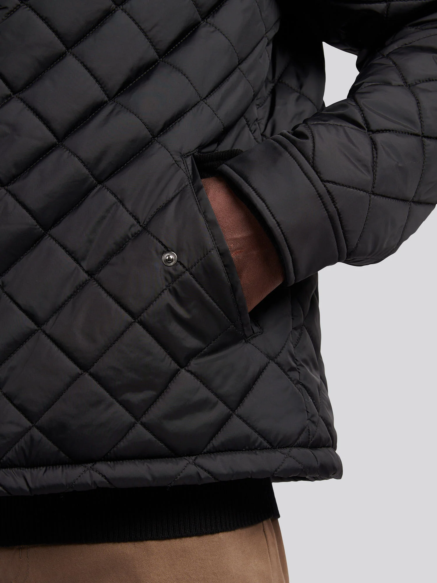 Mens Diamond Quilt Padded Collared Jacket in Black - Image 5