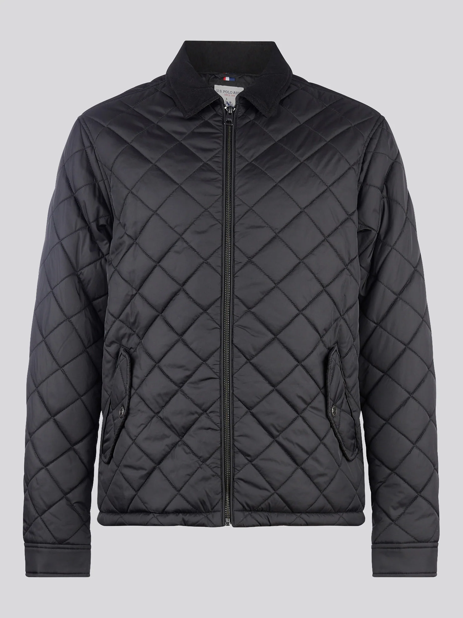 Mens Diamond Quilt Padded Collared Jacket in Black - Image 6