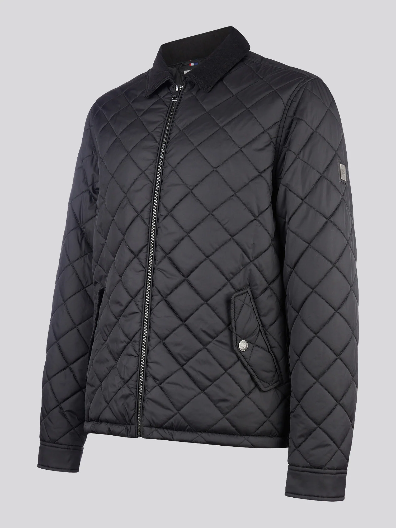 Mens Diamond Quilt Padded Collared Jacket in Black - Image 7
