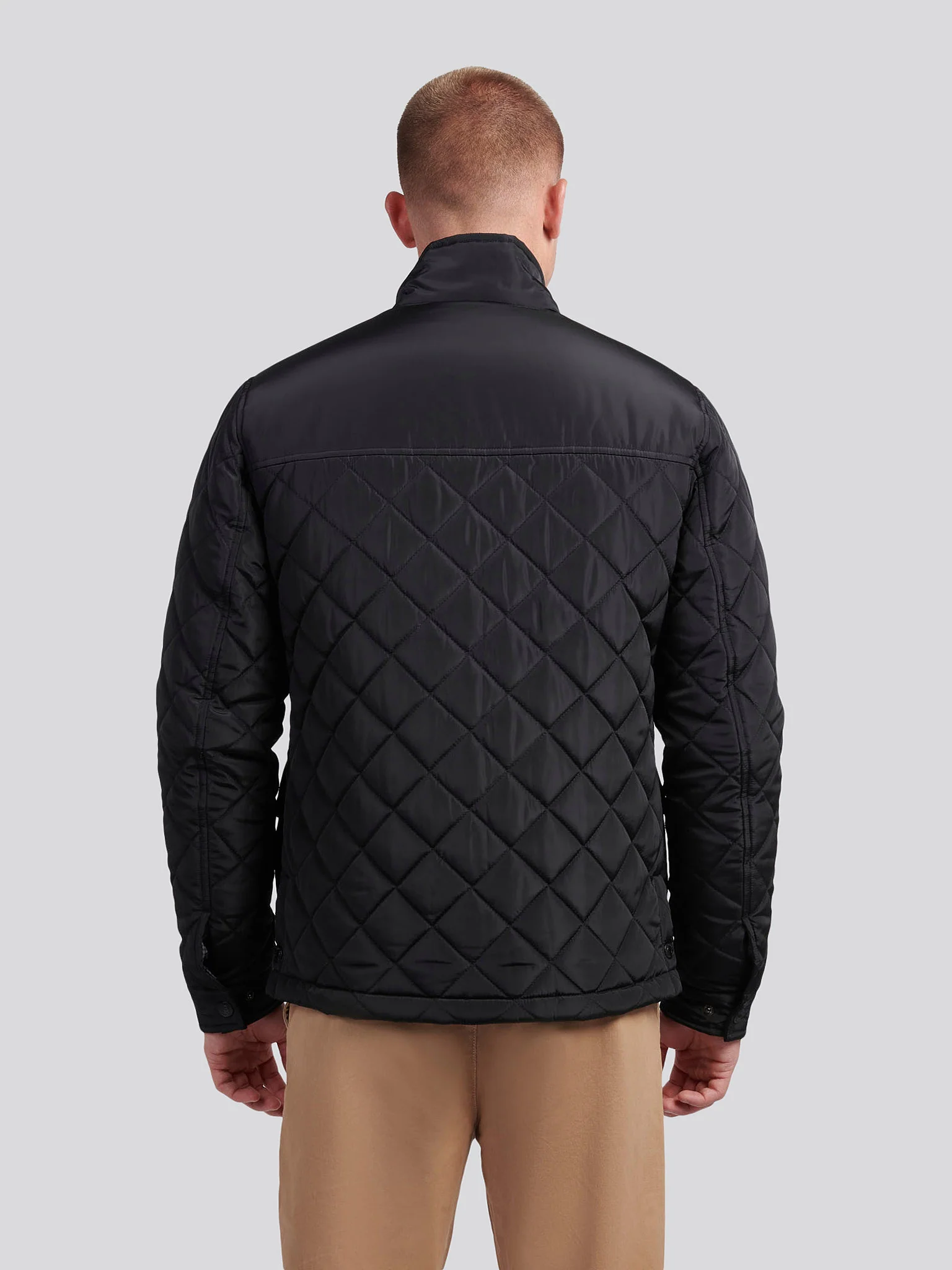 Mens Diamond Quilted Funnel Jacket in Black - Image 4