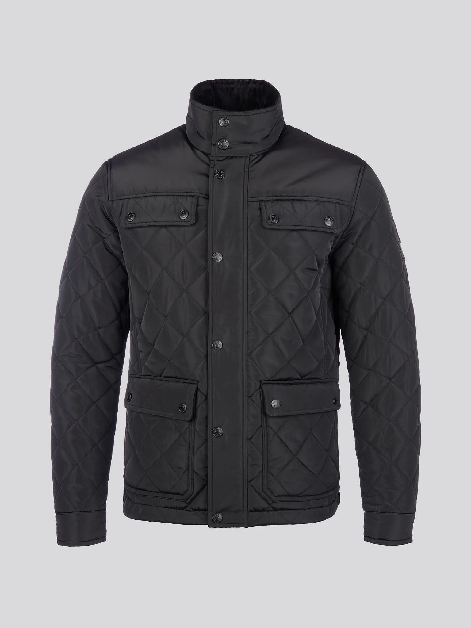 Mens Diamond Quilted Funnel Jacket in Black - Image 6