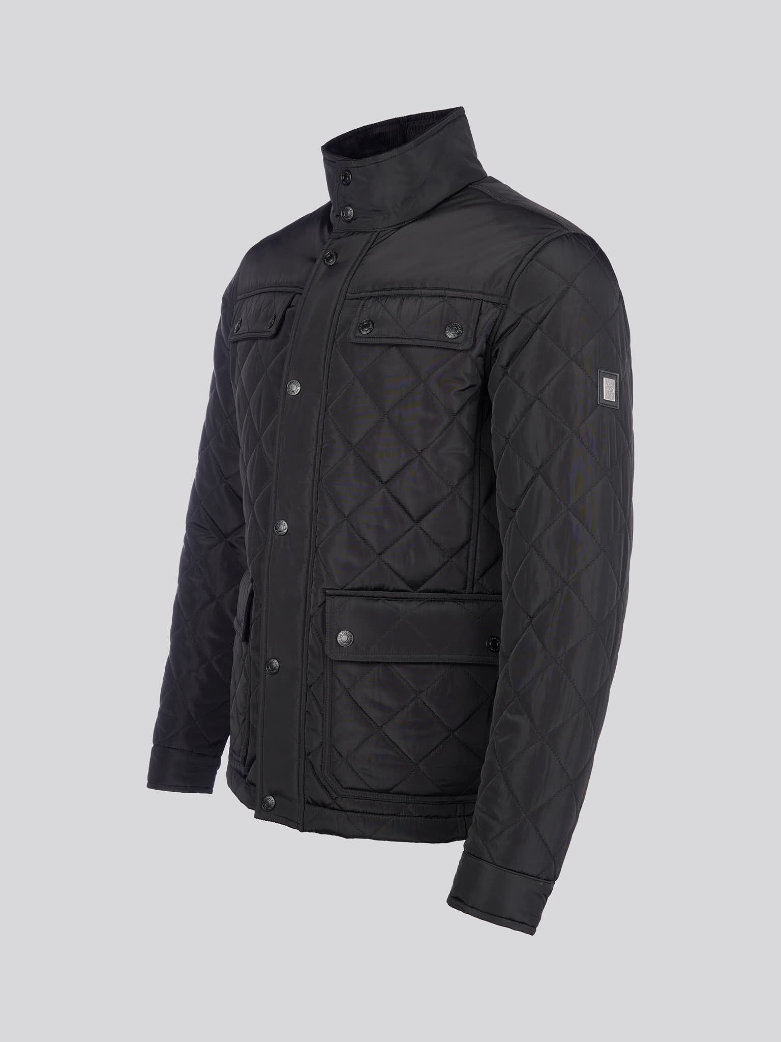 Mens Diamond Quilted Funnel Jacket in Black - Image 7
